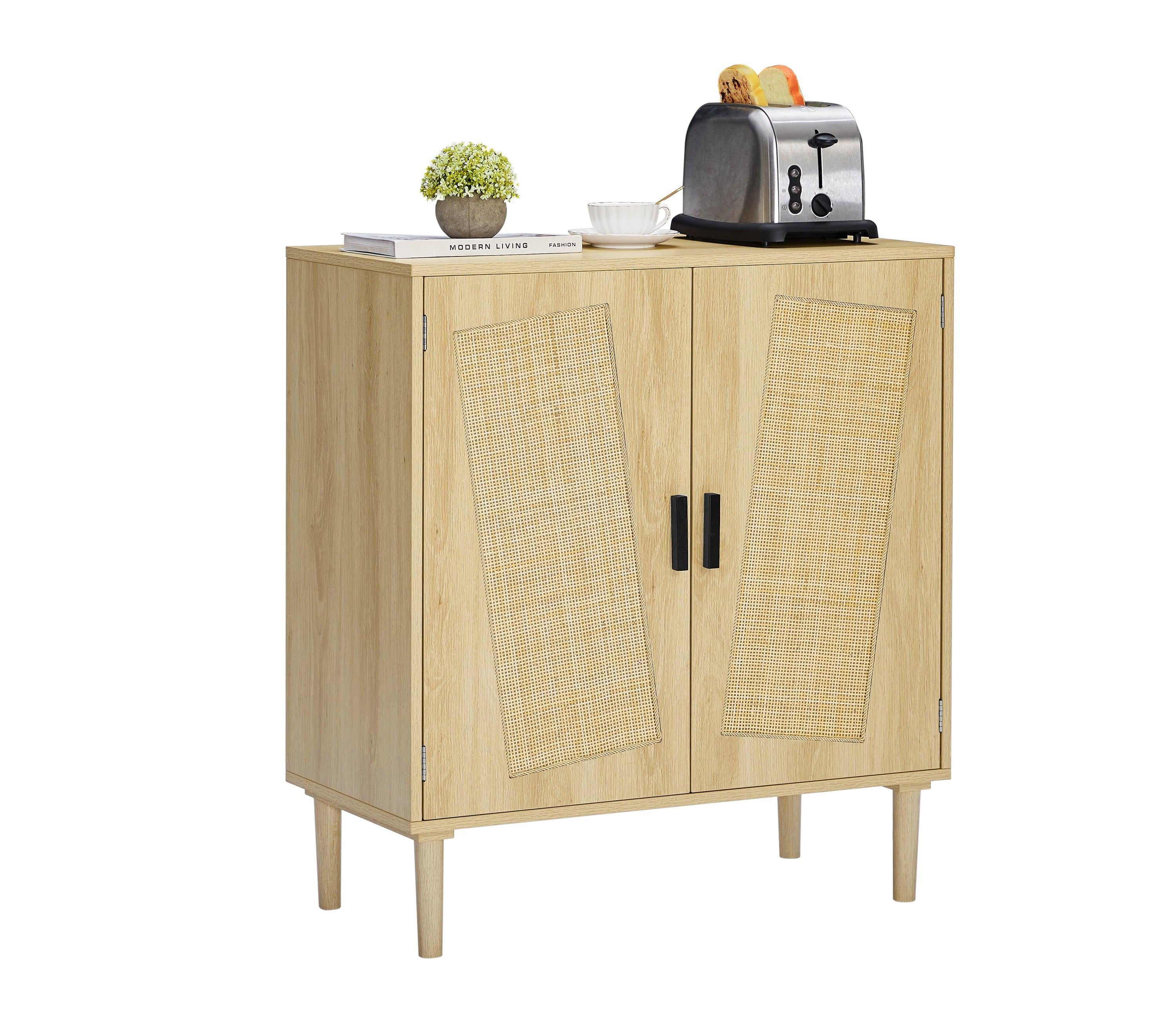 KitchenStorage cabinets with rattan decorative doors, buffets, wine cabinets, dining rooms, hallways, cabinet console tables, （Natural，31.5''LX 15.8''WX 34.6"H）.