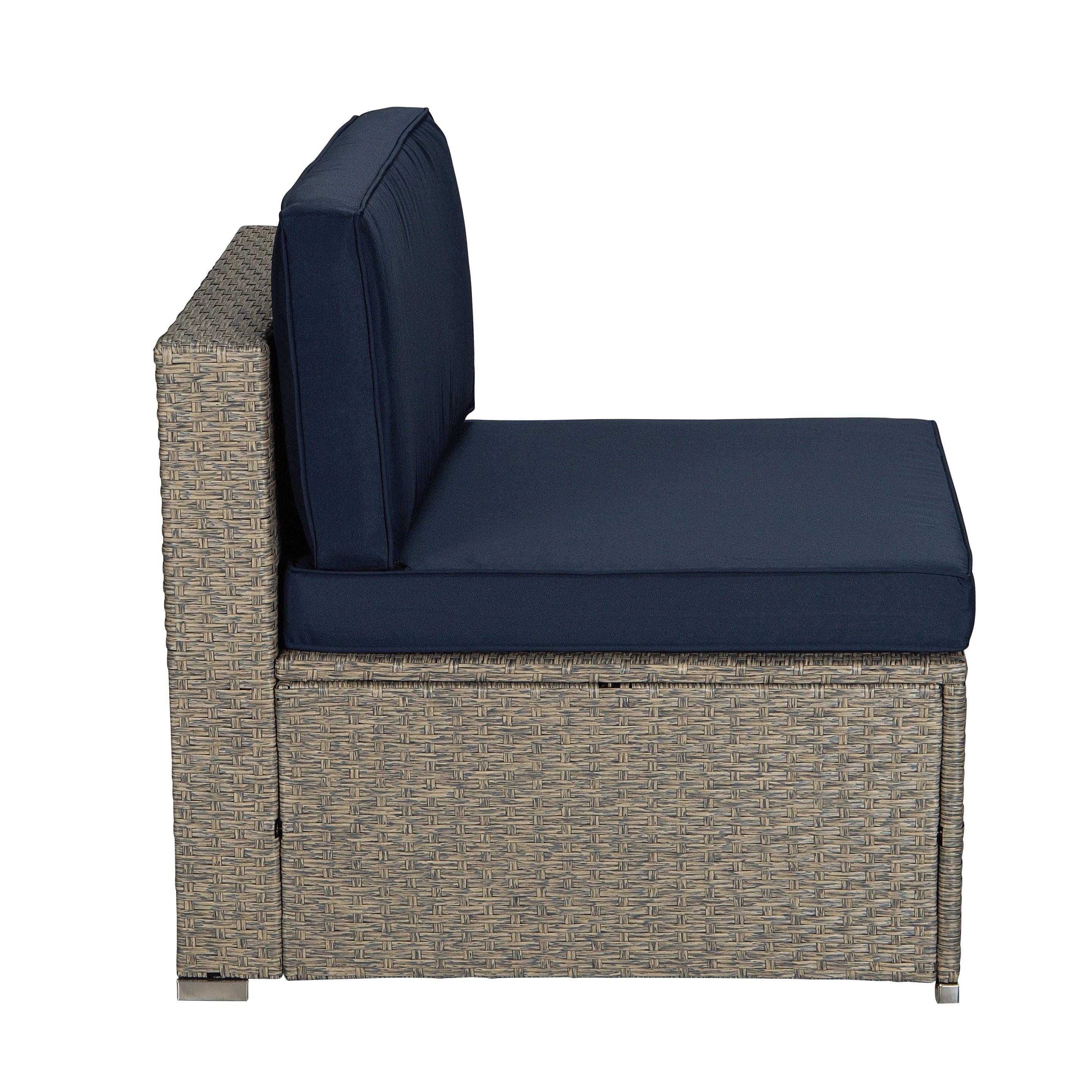 Outdoor Garden Patio Furniture 4-Piece Gray Mix Yellow PE Rattan Wicker Sectional Navy Cushioned Sofa Sets with One Beige Pillow