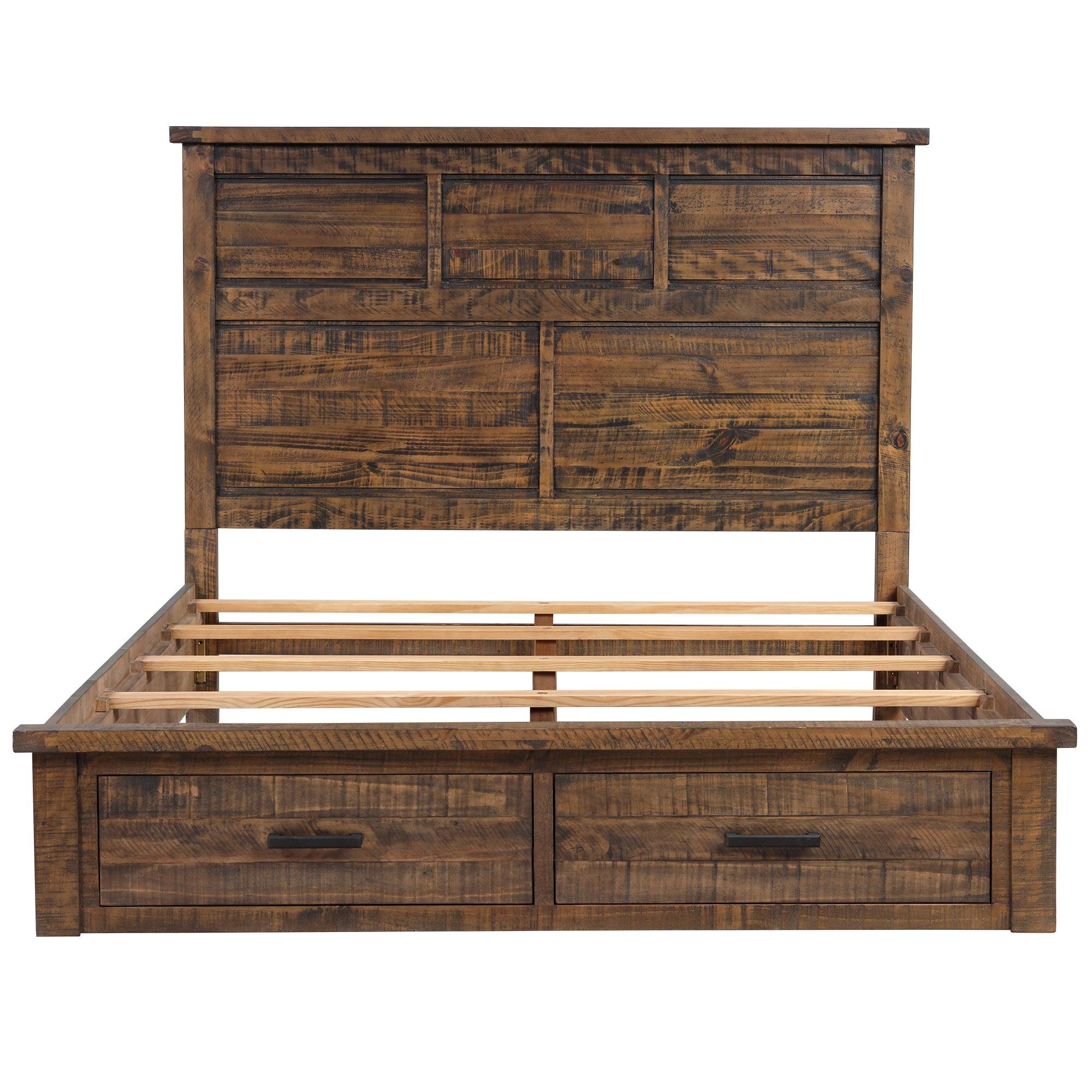 Rustic Reclaimed Solid Wood FramhouseStorage Queen Bed