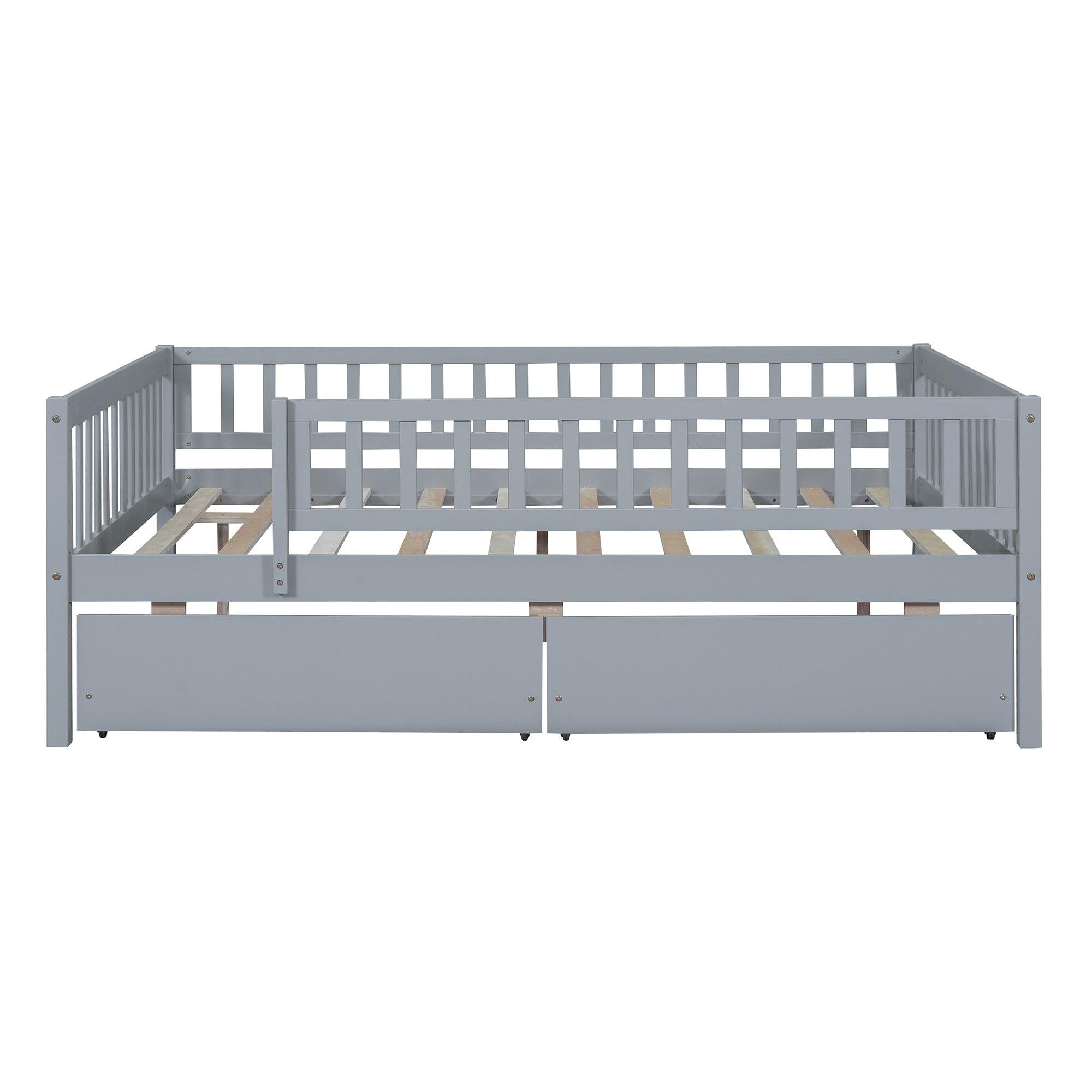 Full Size Daybed Wood Bed with Two Drawers, Gray