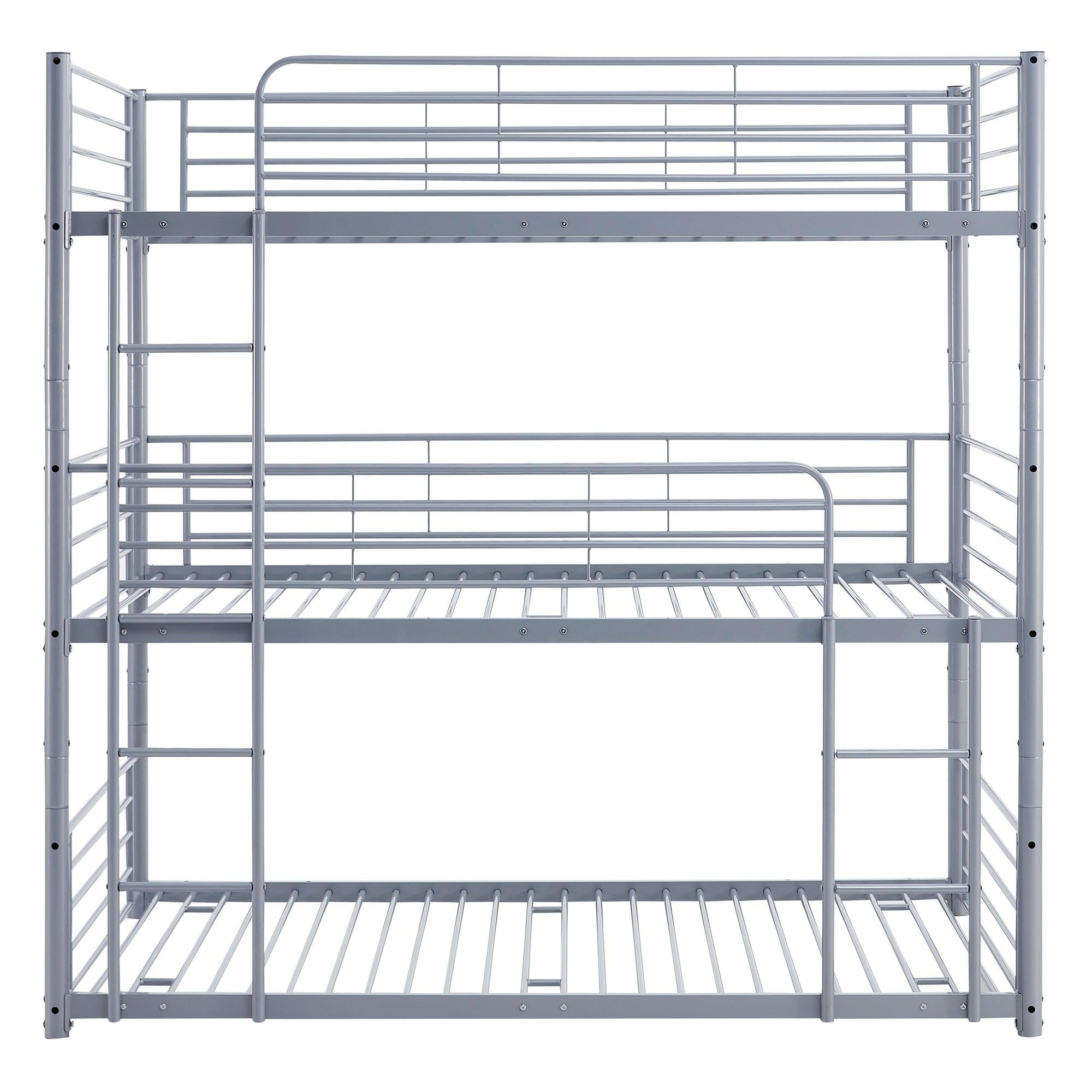 Full-Full-Full Metal  Triple Bed  with Built-in Ladder, Divided into Three Separate Beds,Gray