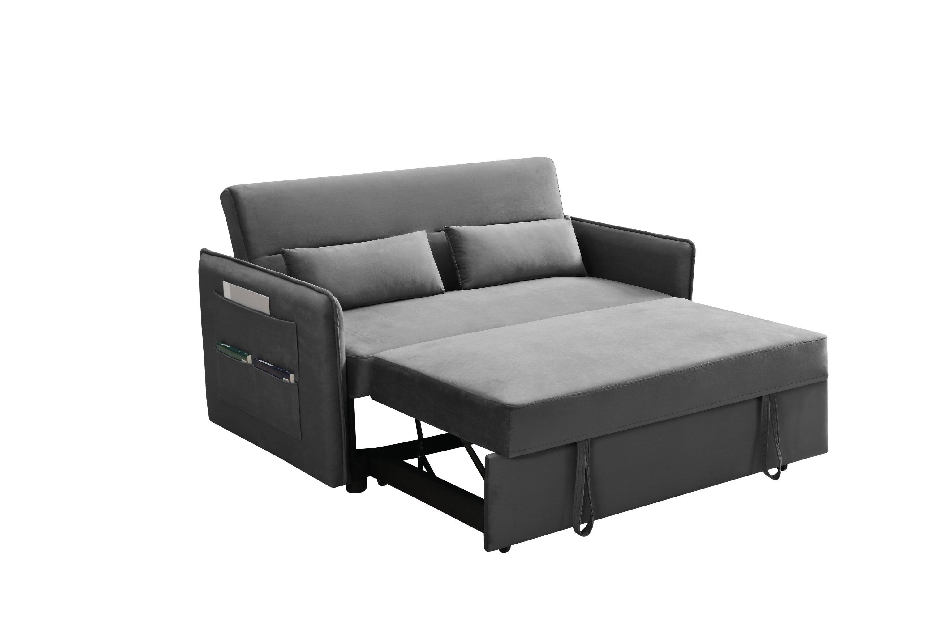 Pull Out Sofa Bed,Modern Adjustable Pull Out Bed Lounge Chair with 2 Side Pockets, 2 Pillows for Home Office