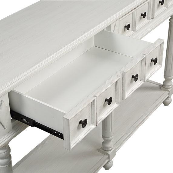 Retro Console Table Entryway Table 58" Long Sofa Table with 2 Drawers in Same Size and Bottom Shelf forStorage (Antique White)