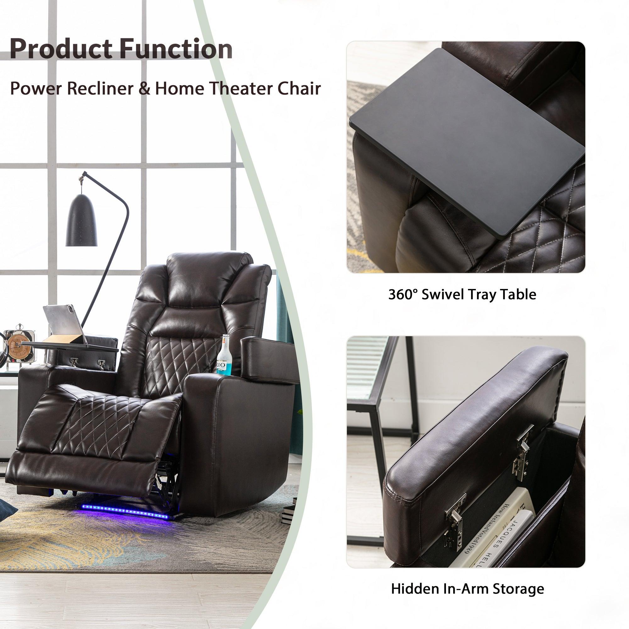 Motion Recliner with USB Charging Port and Hidden ArmStorage, Home Theater Seating with 2 Convenient Cup Holders Design and 360° Swivel Tray Table