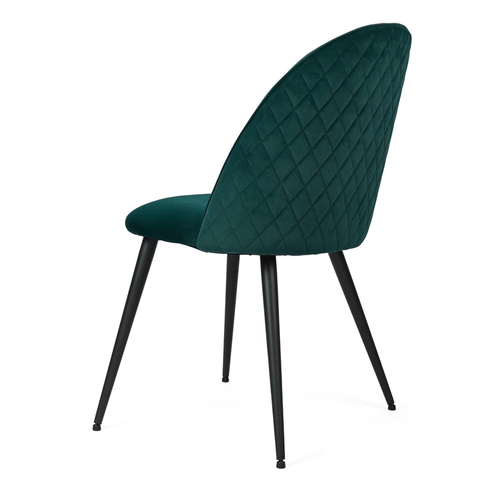 Dining Chair, Green Velvet, Metal Black legs, Set of 2 Side Chairs