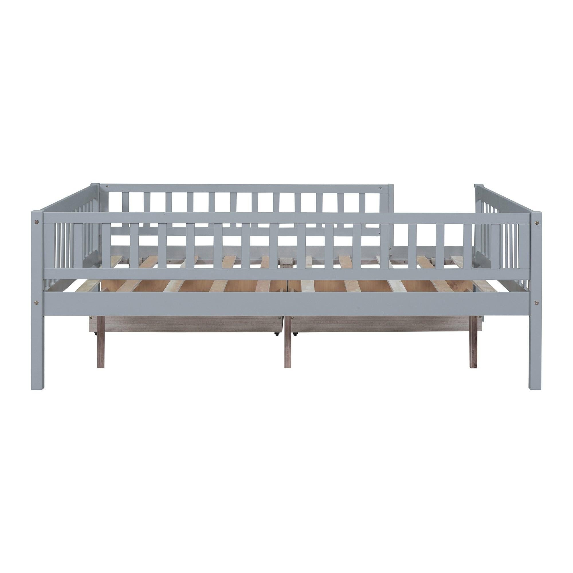 Full Size Daybed Wood Bed with Two Drawers, Gray