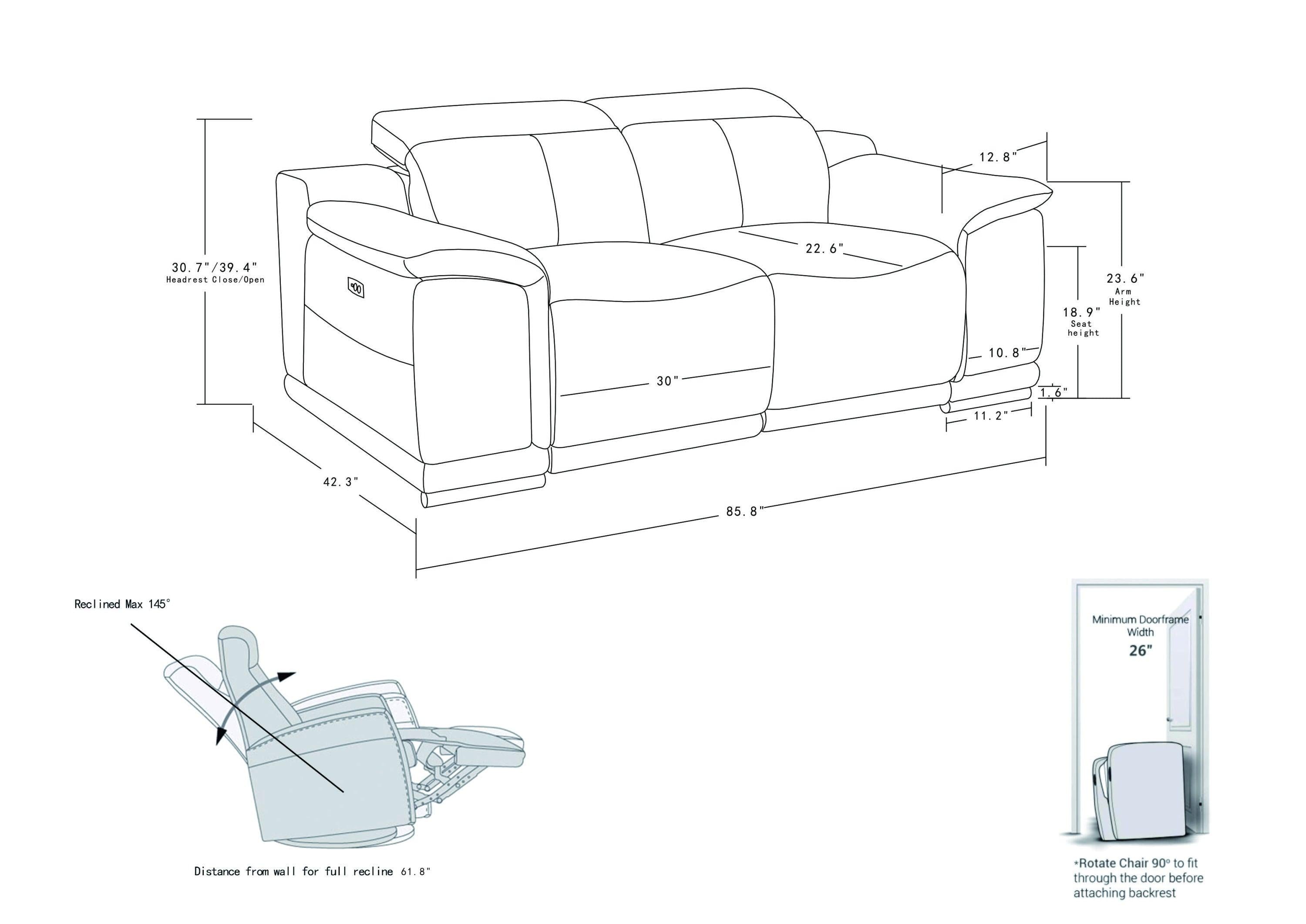 Global United Genuine Italian Leather Power Reclining Sofa