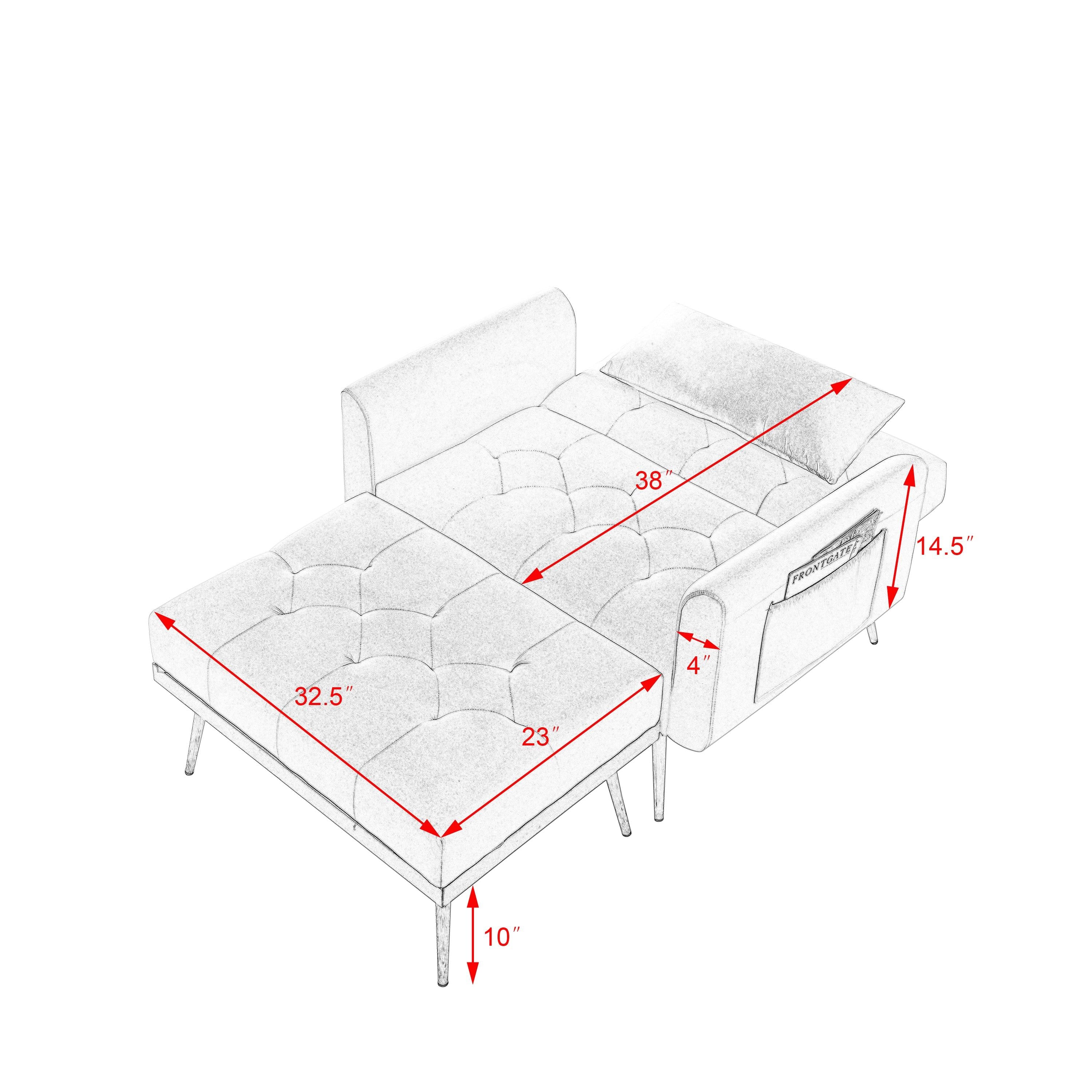 Recline Sofa Chair with Ottoman, Two Arm Pocket and Wood Frame include 1 Pillow, White (40.5”x33”x32”)