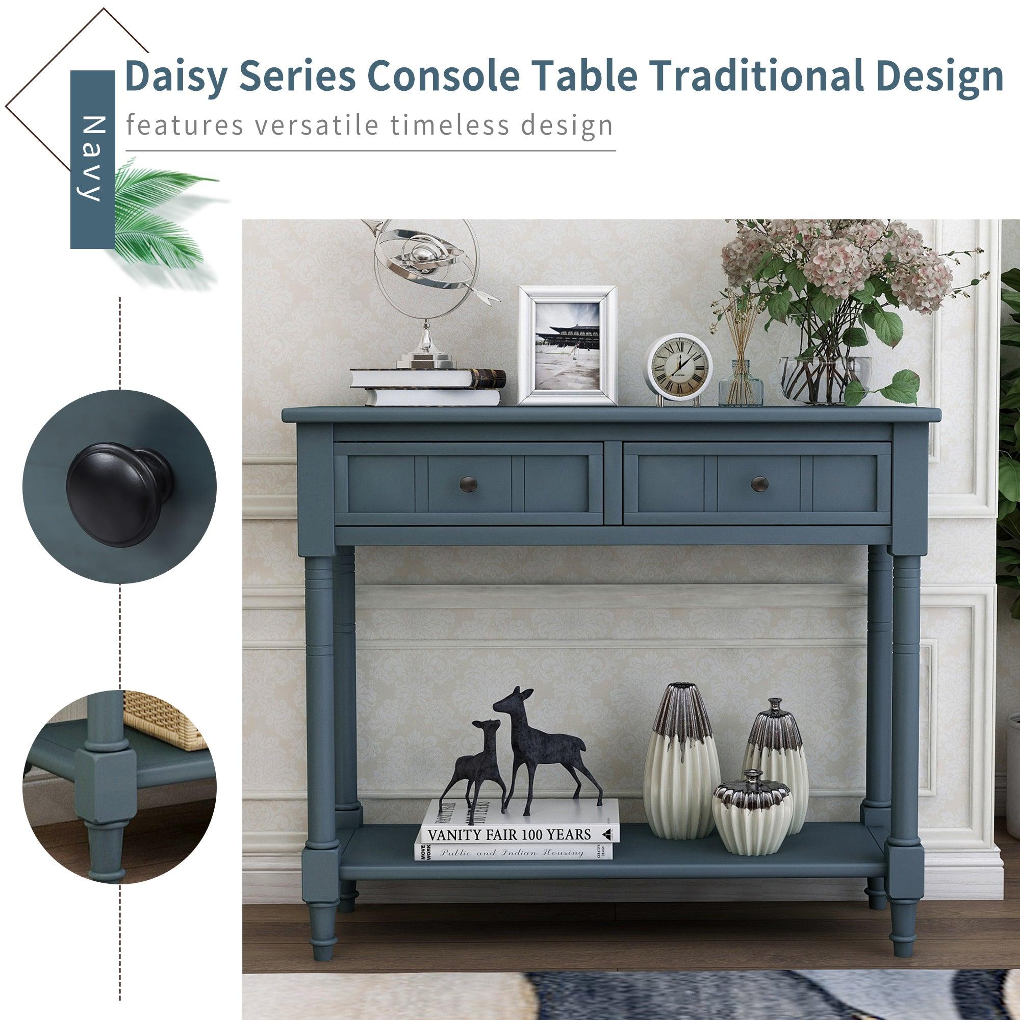 Daisy Series Console Table Traditional Design with Two Drawers and Bottom Shelf (Navy)