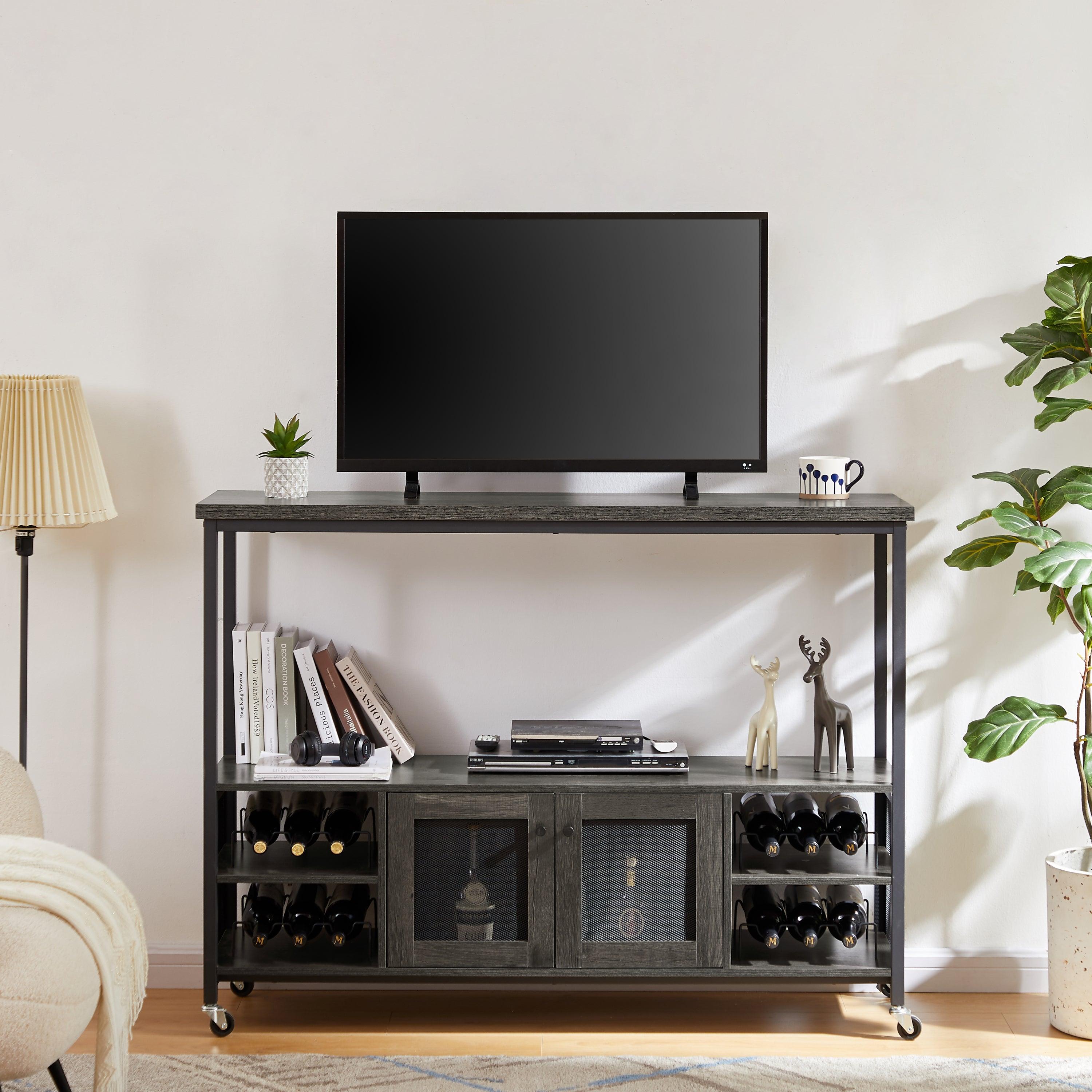 Wine shelf table,Modern wine bar cabinet, console table, bar table, TV cabinet, sideboard withStorage compartment, can be used in living room, dining room, kitchen, entryway, hallway.Dark Grey.