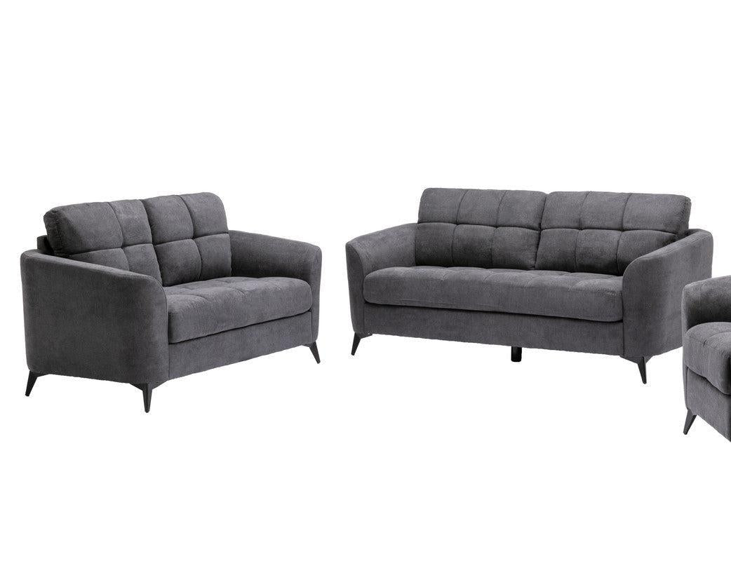 Callie Gray Velvet Fabric Sofa Loveseat Living Room Set