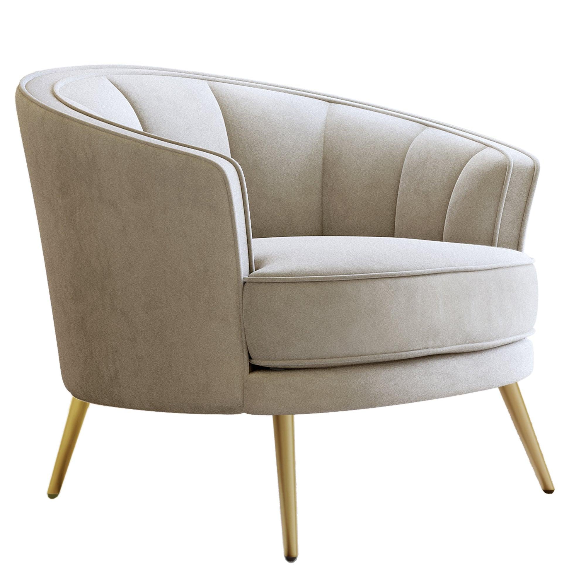 Modern Velvet Accent Barrel Chair Leisure Accent Chair Living Room Upholstered Armchair Vanity Chair for Bedroom Meeting Room，Beige