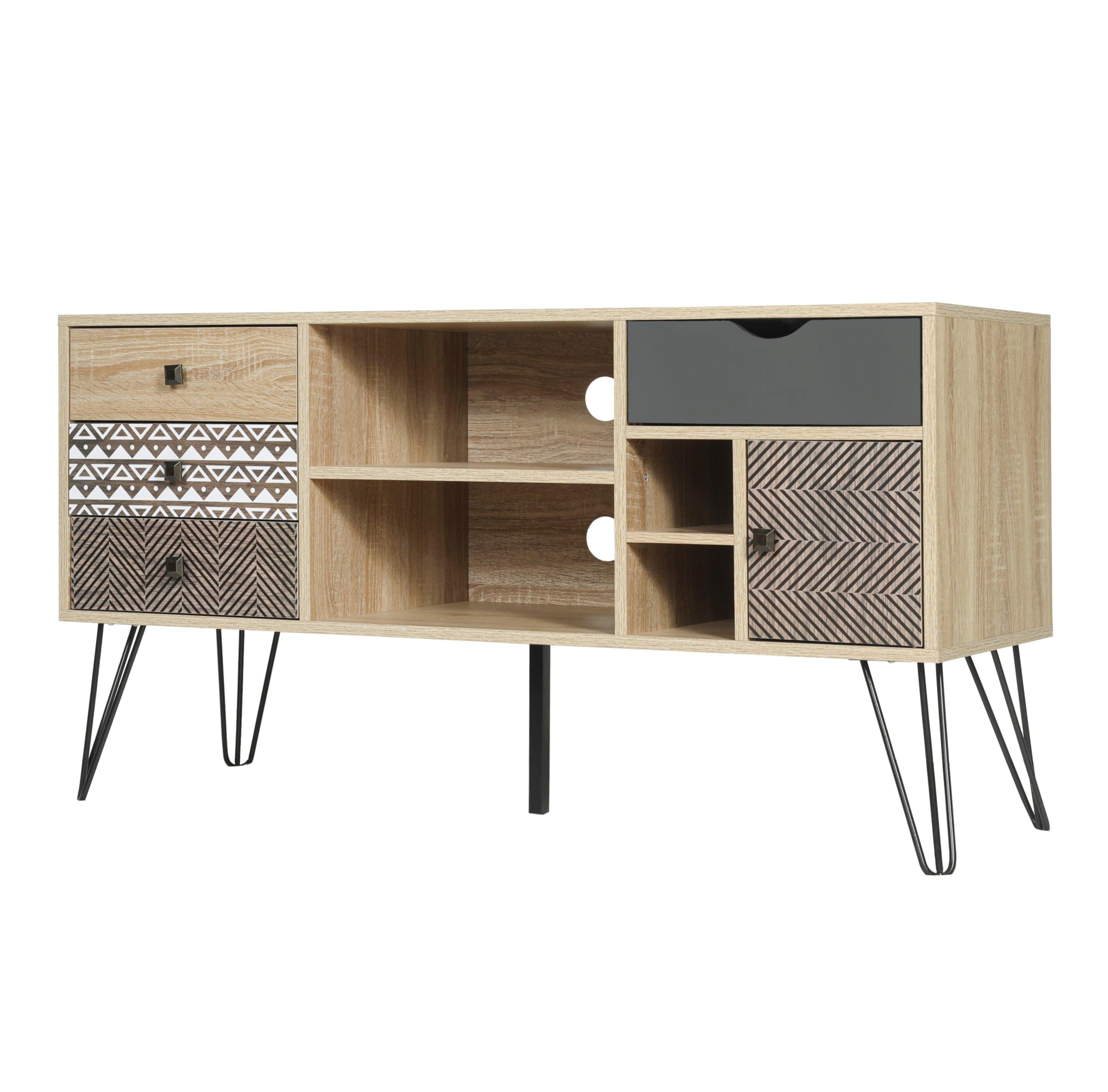 TV Stand withStorage Cabinet and Shelves, TV Console Table for Living Room,bohemian style