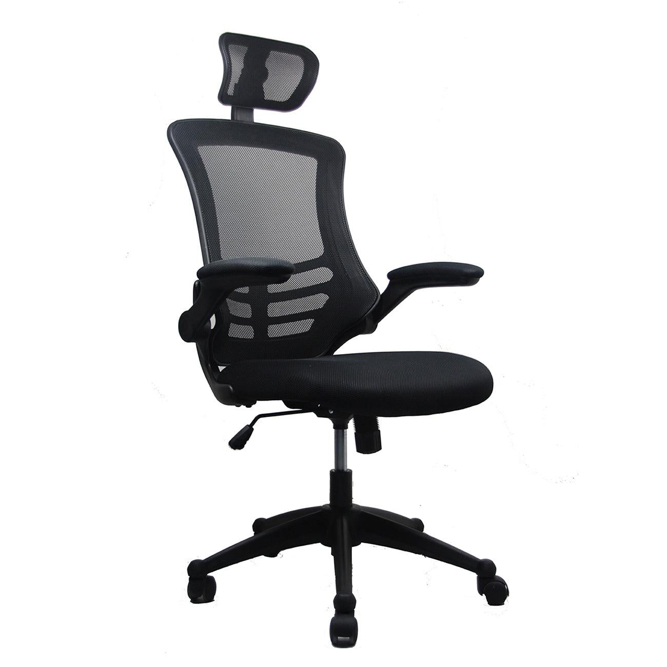 Techni MobiliModern High-Back Mesh Executive Office Chair with Headrest and Flip-Up Arms, Black