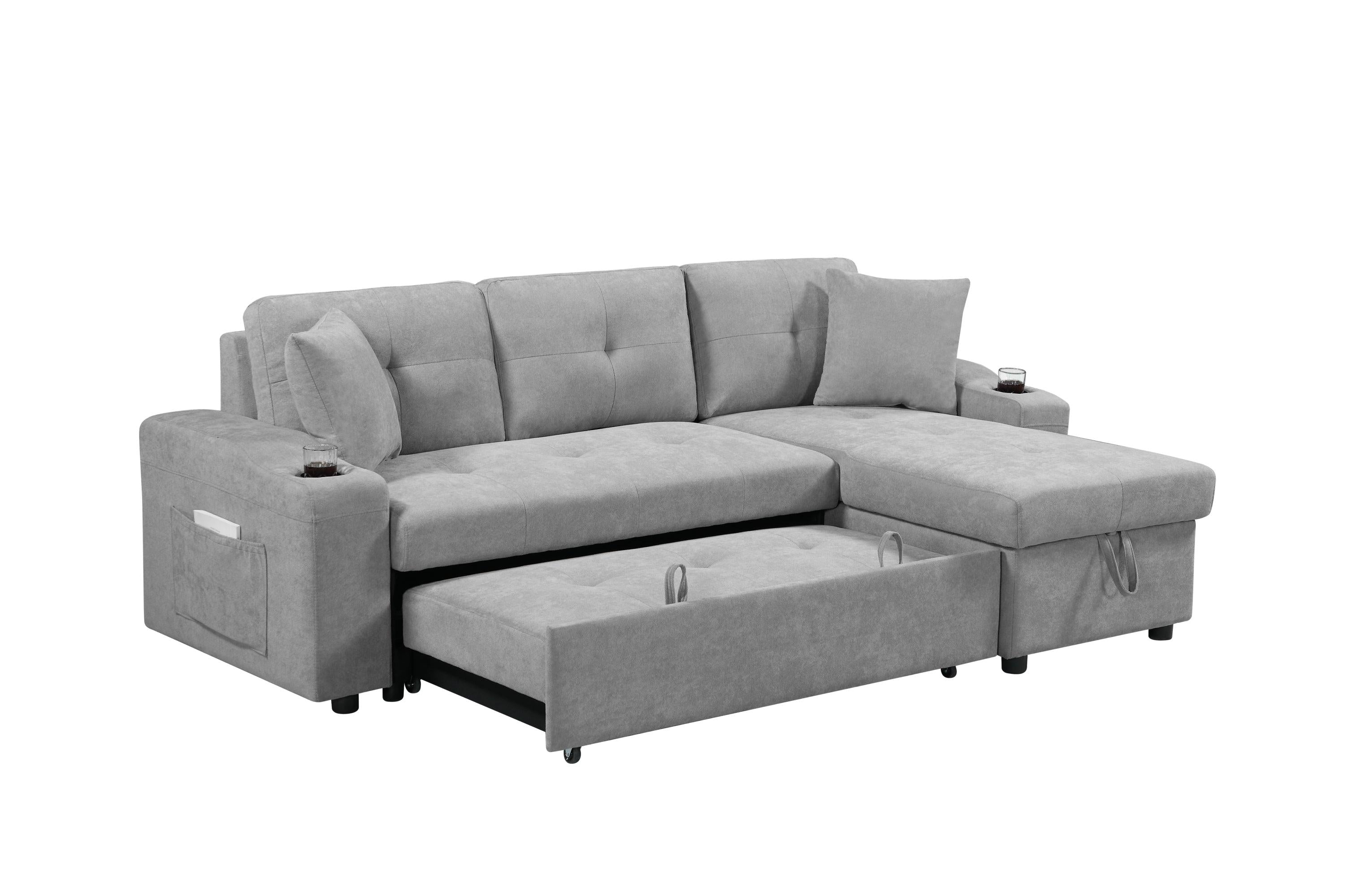 convertible corner sofa with armrestStorage, living room and apartment sectional sofa, right chaise longue and grey