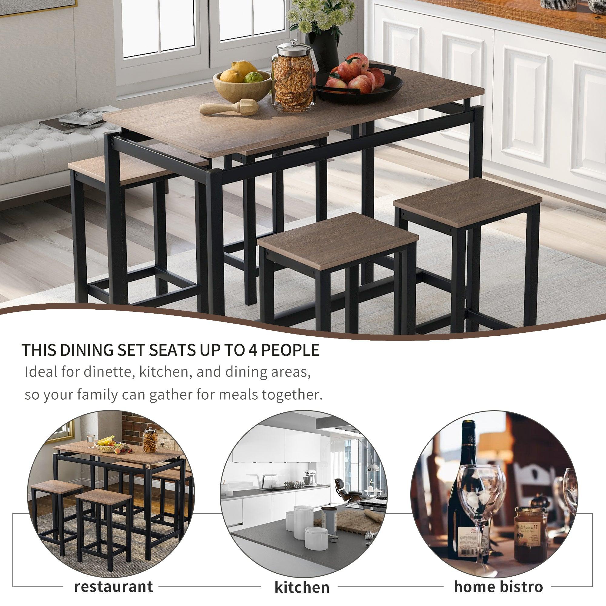 5-Piece Kitchen Counter Height Table Set, Dining Table with 4 Chairs (Dark Brown)