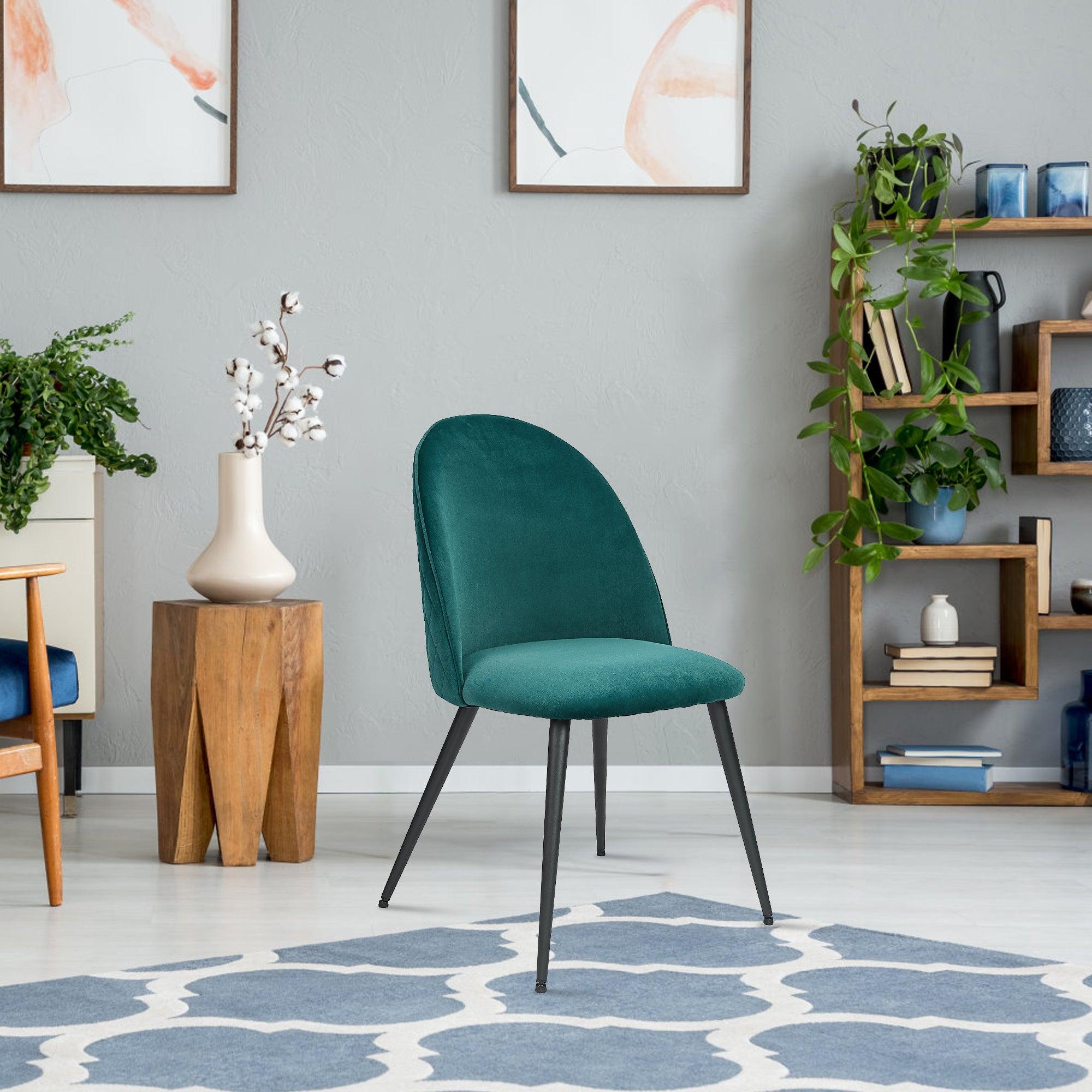 Dining Chair, Green Velvet, Metal Black legs, Set of 2 Side Chairs image