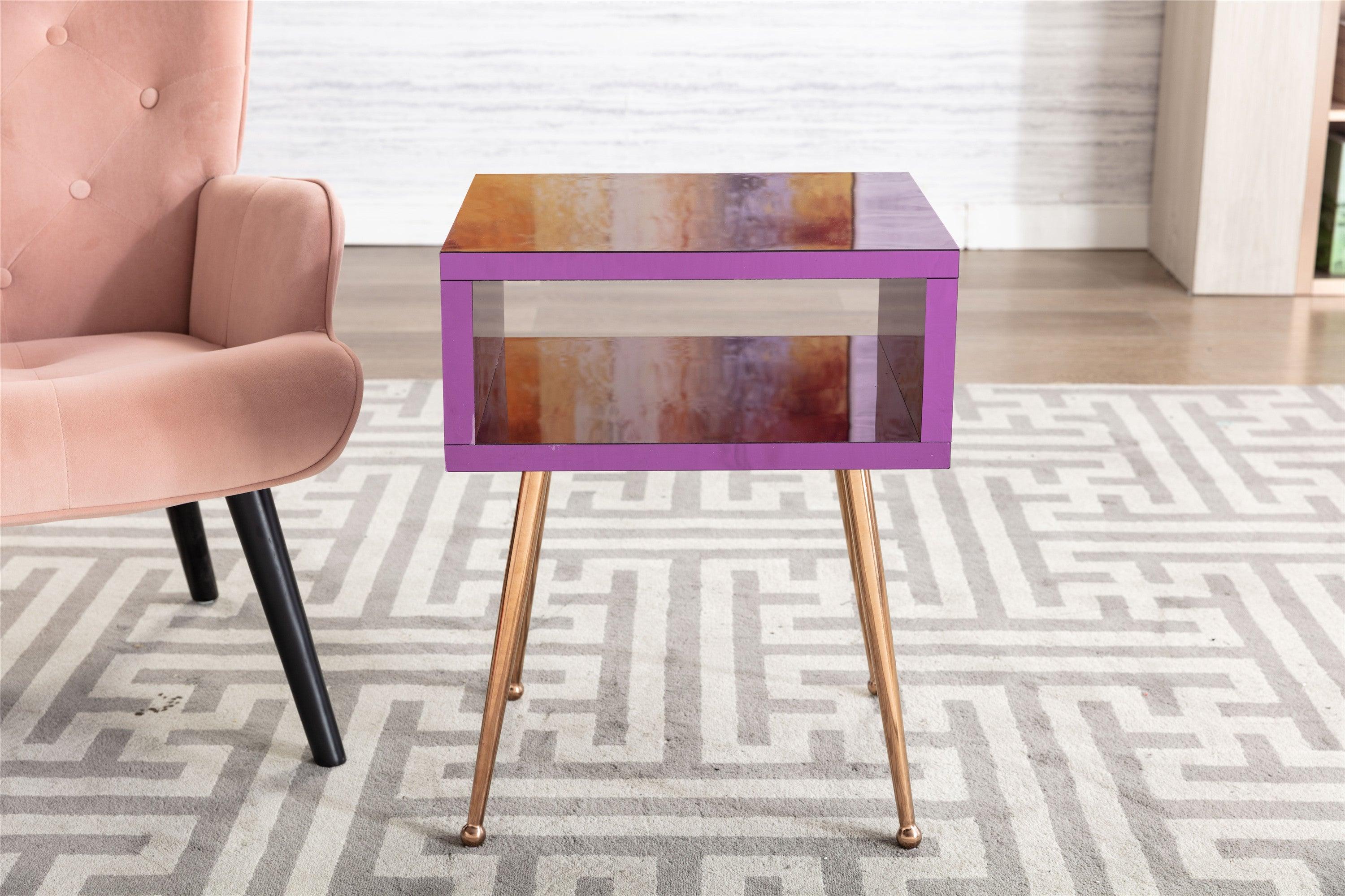 MIRROR END TABLE  MIRROR NIGHTSTAND   END&SIDE TABLE  (Purple color)