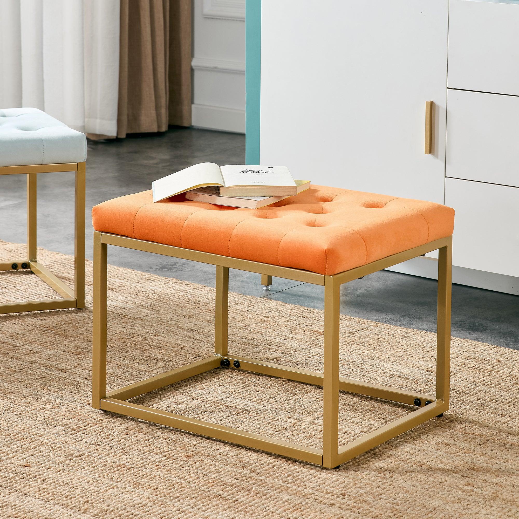 Chair VelvetShoe Changing Stool, Orange Footstool, Square Vanity Chair, Sofa stool,Makup Stool .Vanity Seat ,Rest stool. Piano Bench .Suitable for Clothes Shop,Living Room image