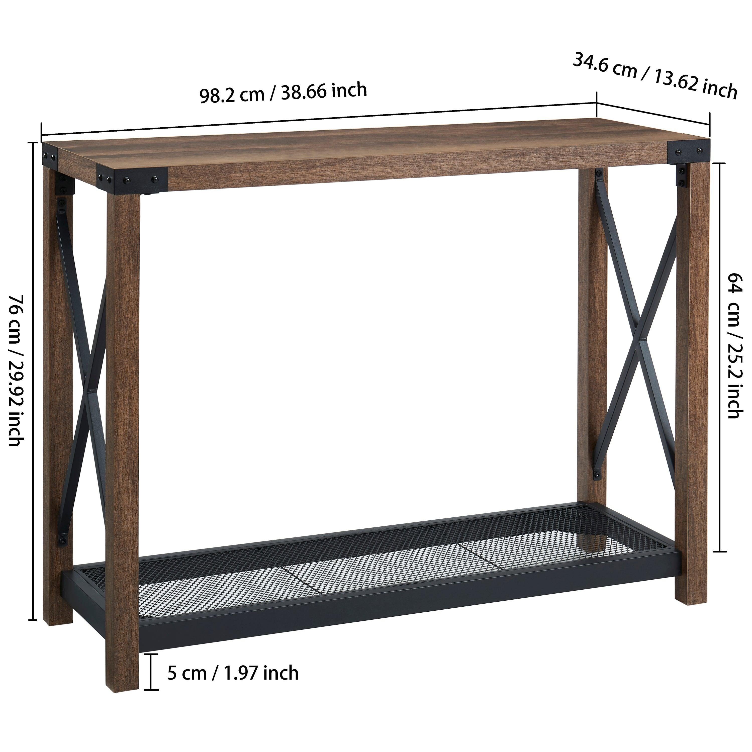 38.82" Farmhouse Entry Table, Industrial Sofa Table with 2 Tier, Console Table for Entryway, Living Room, Easy Assembly, Brown