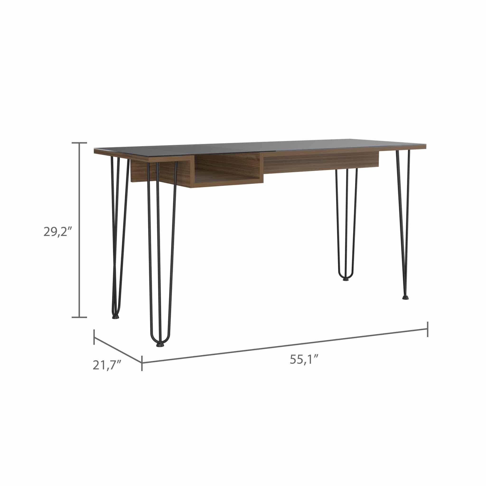 Posey 1-Drawer Rectangle Writing Desk with Hairpin Legs Mahogany