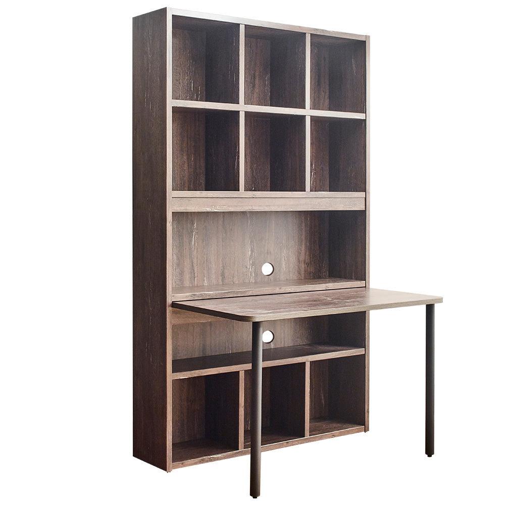 Perrisk-D Wood Desk with Bookcase in Rustic Gray