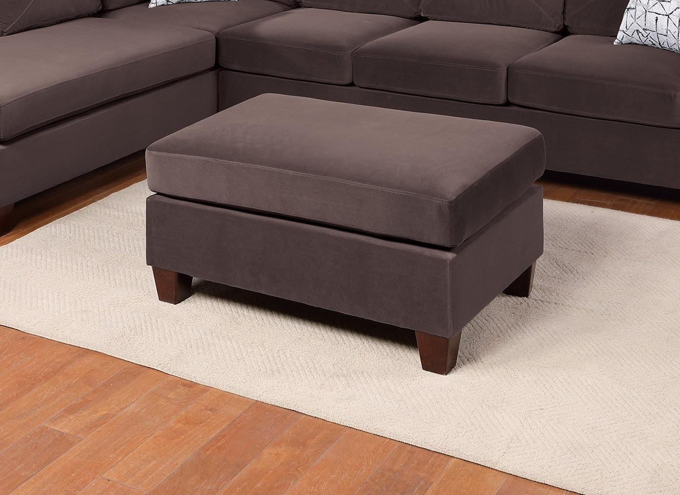 Living Room Cocktail Ottoman Dark Coffee Velvet Wooden Legs image