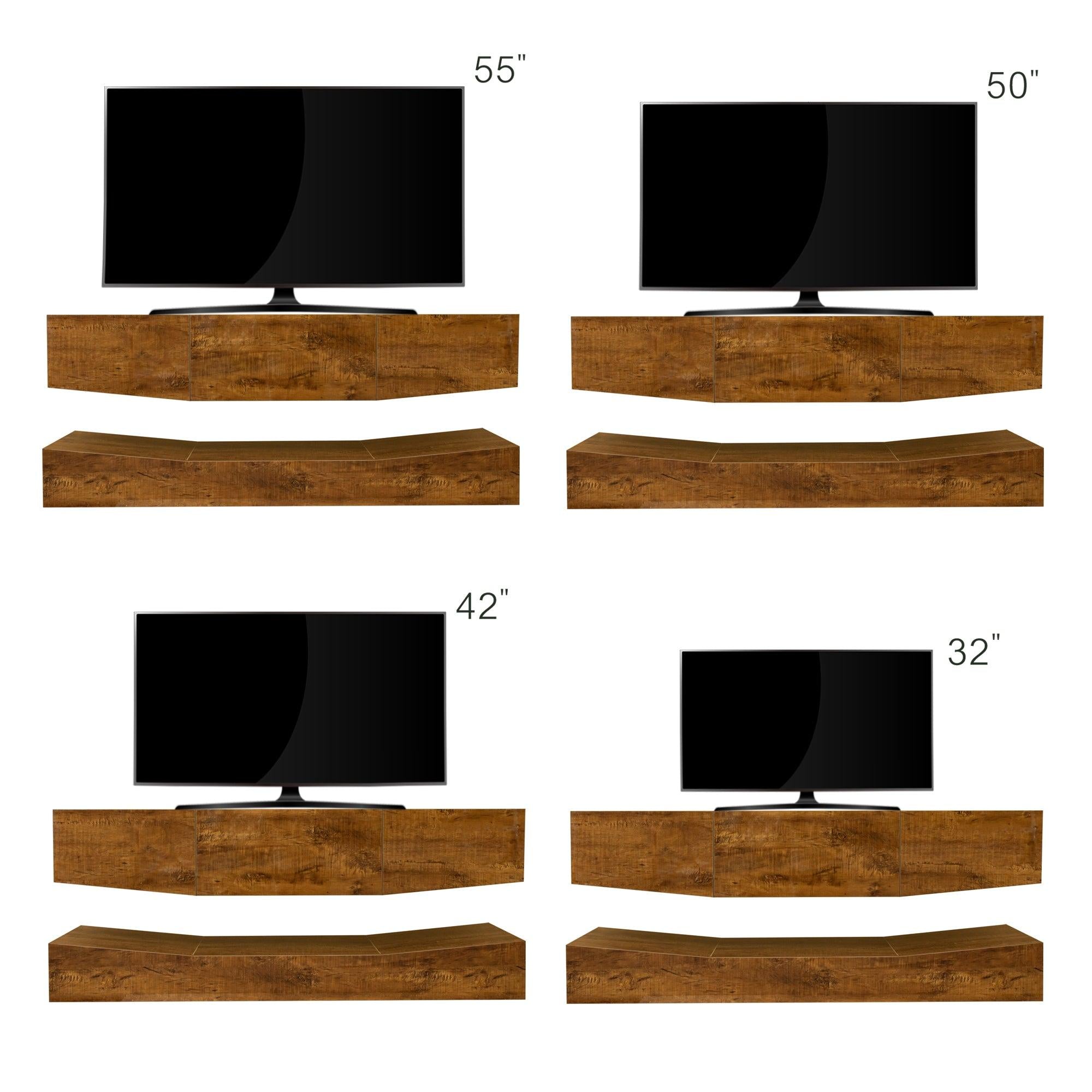 MDF UP And Down WALL-MOUNTED TV Cabinet With Three Drawers & LED Lights,Walnut