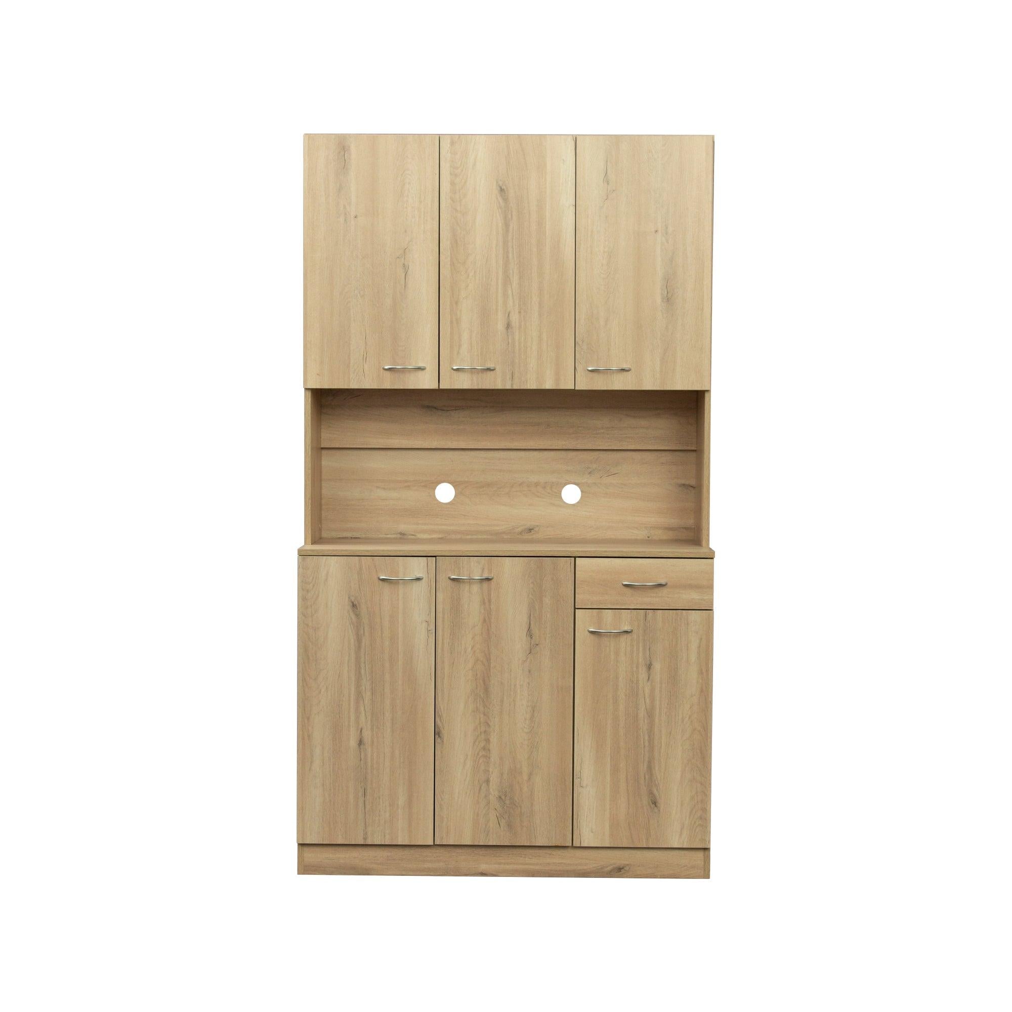 70.87" Tall Wardrobe& Kitchen Cabinet, with 6-Doors, 1-Open Shelves and 1-Drawer for bedroom,Rustic Oak