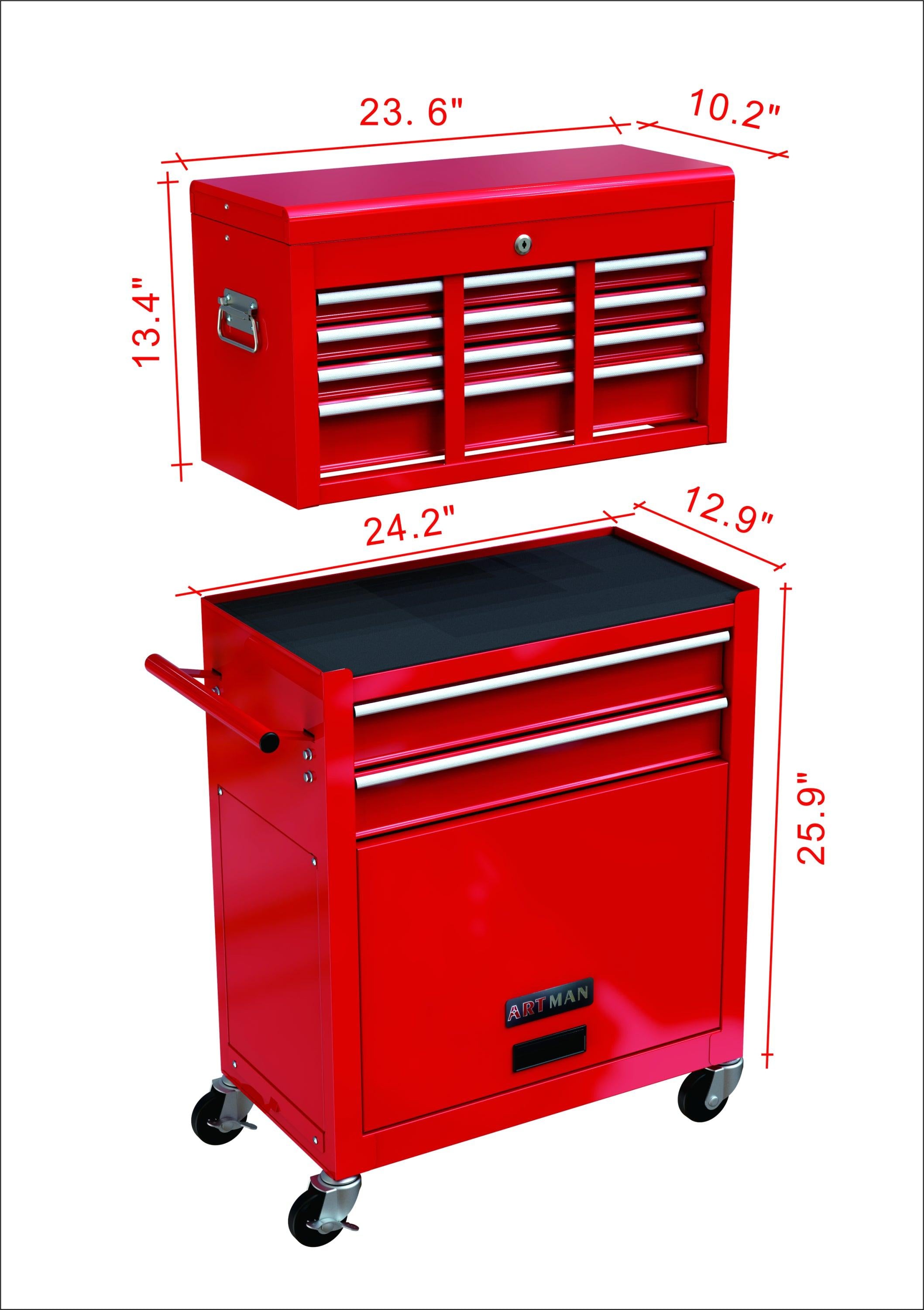 High Capacity Rolling Tool Chest with Wheels and Drawers, 8-Drawer ToolStorage Cabinet--RED