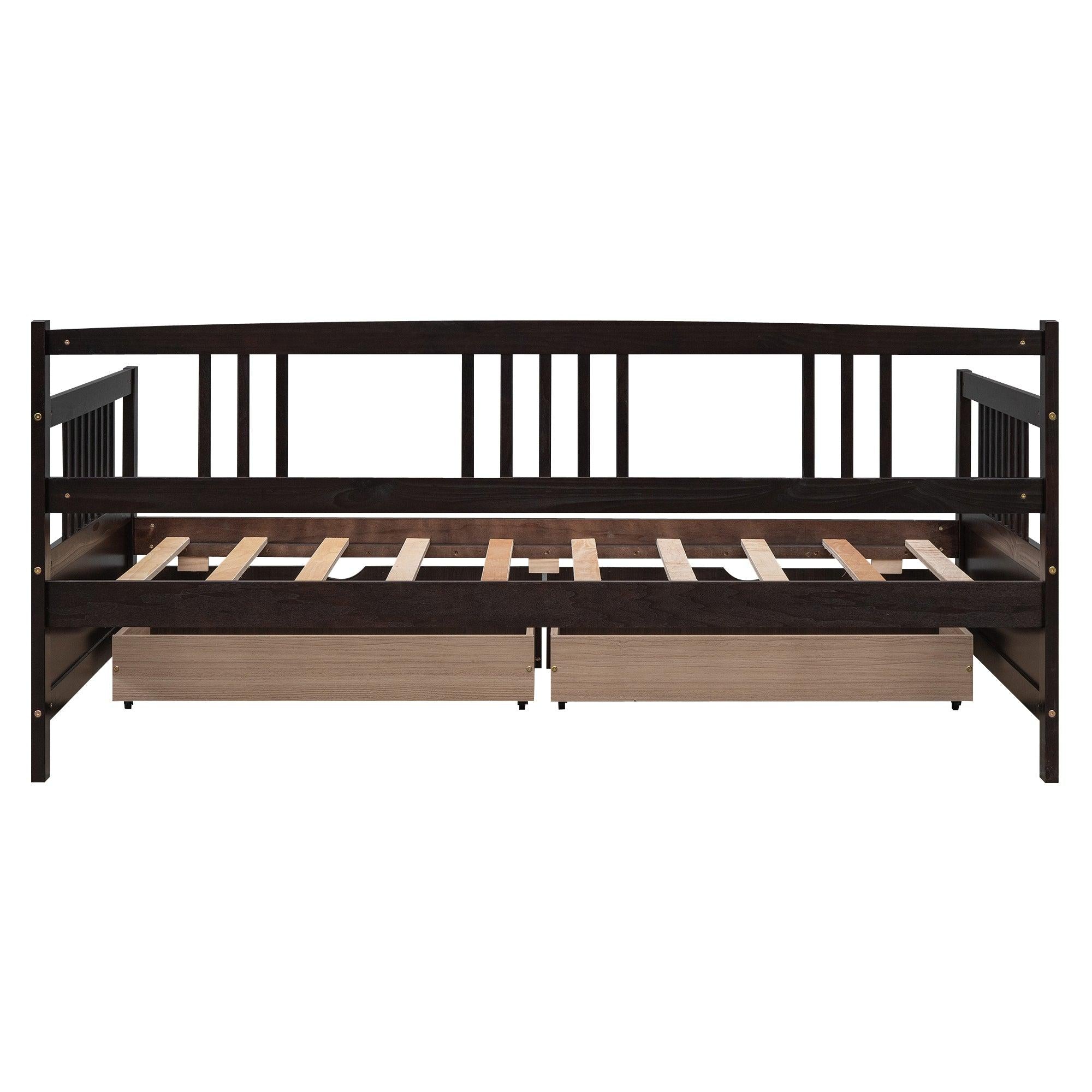 Twin Size Daybed Wood Bed with Two Drawers,Espresso