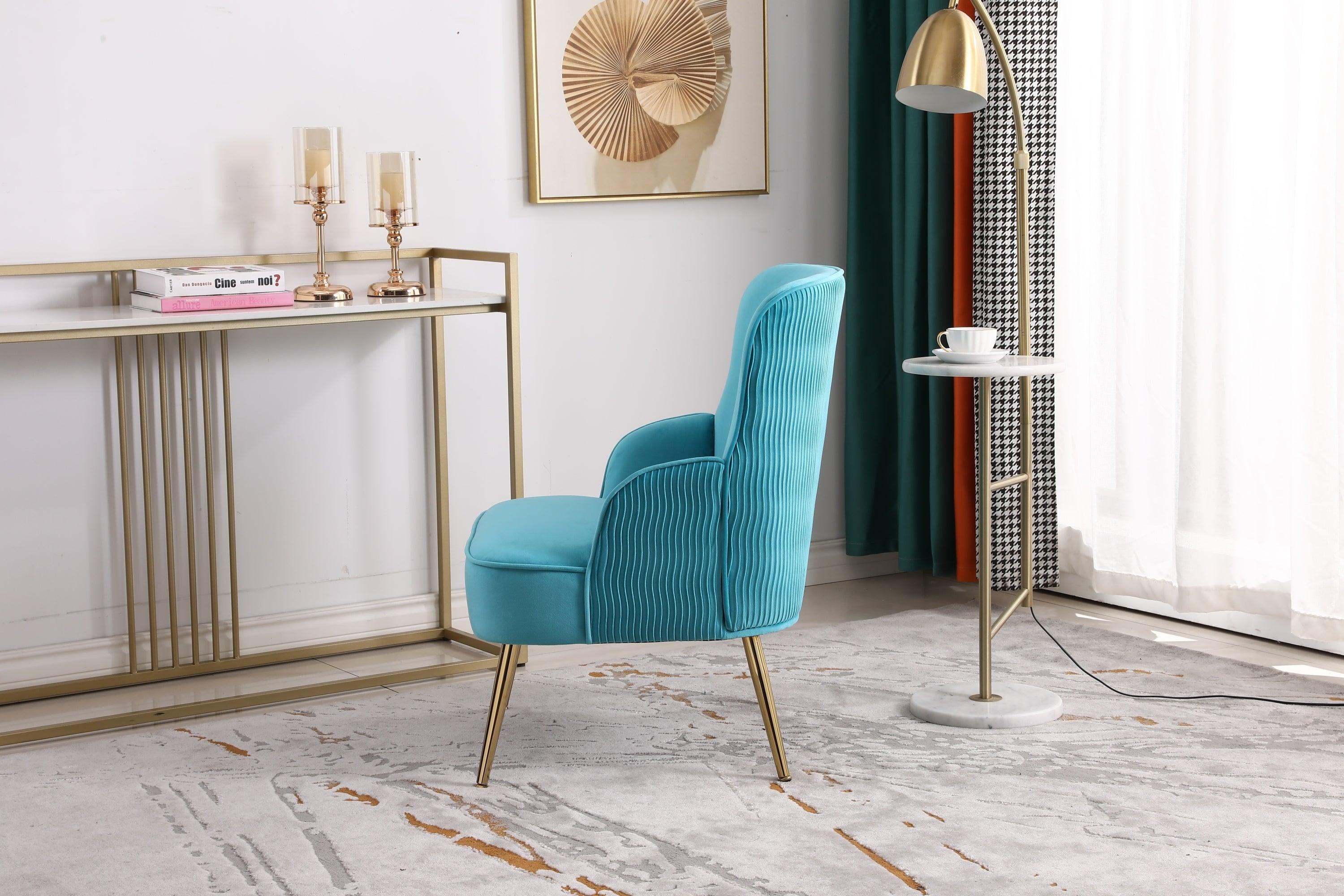 Velvet Accent Chair for Living Room/Bed Room/Guest Room, Upholstered Mid CenturyModern Leisure Chair with Metal Legs Guest Chair Vanity Chair, Teal Blue