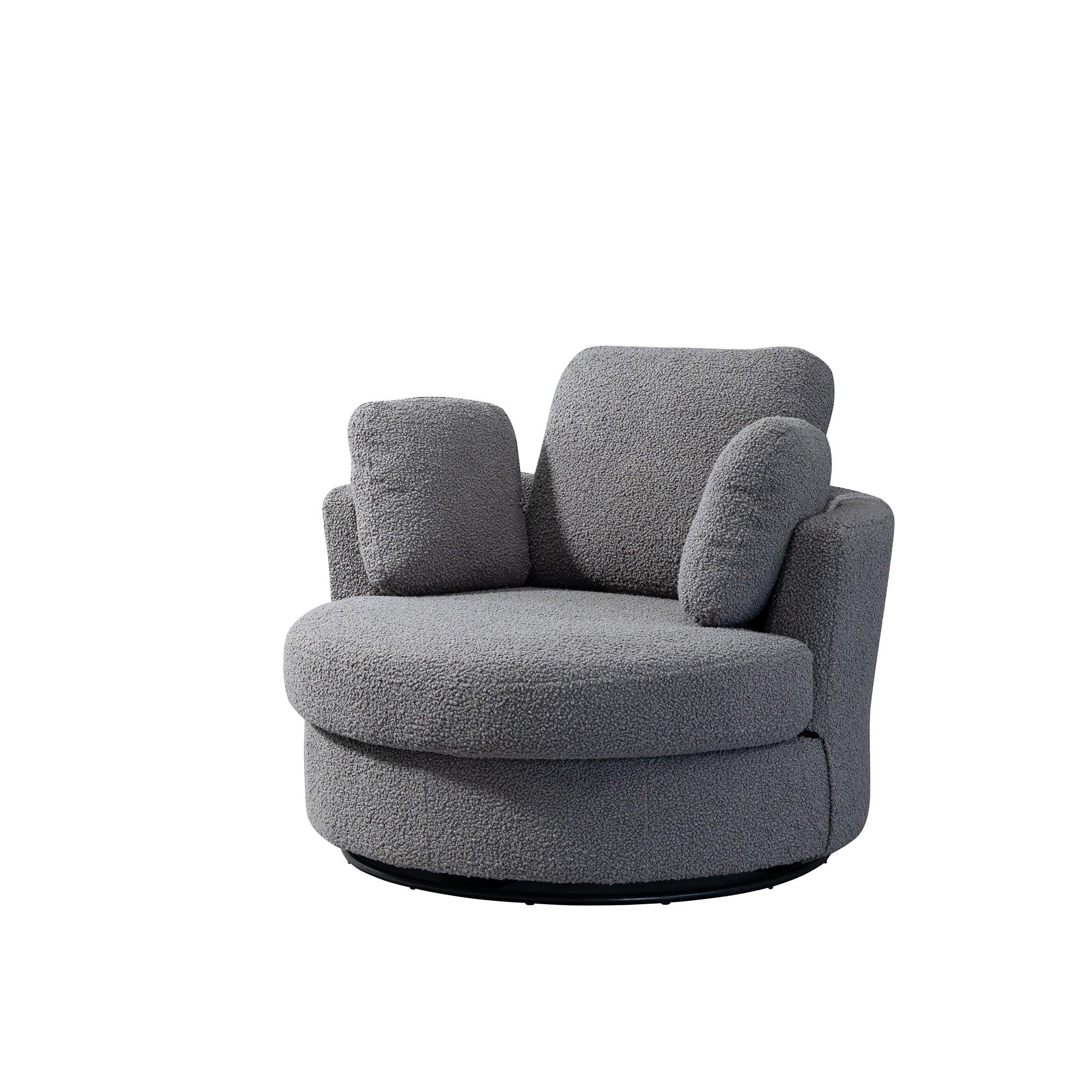 42.2"W Swivel Accent Barrel Chair and Half Swivel Sofa With 3 Pillows 360 Degree Swivel Round SofaModern Oversized Arm Chair Cozy Club Chair for Bedroom Living Room Lounge Hotel, Dark Gray Boucle