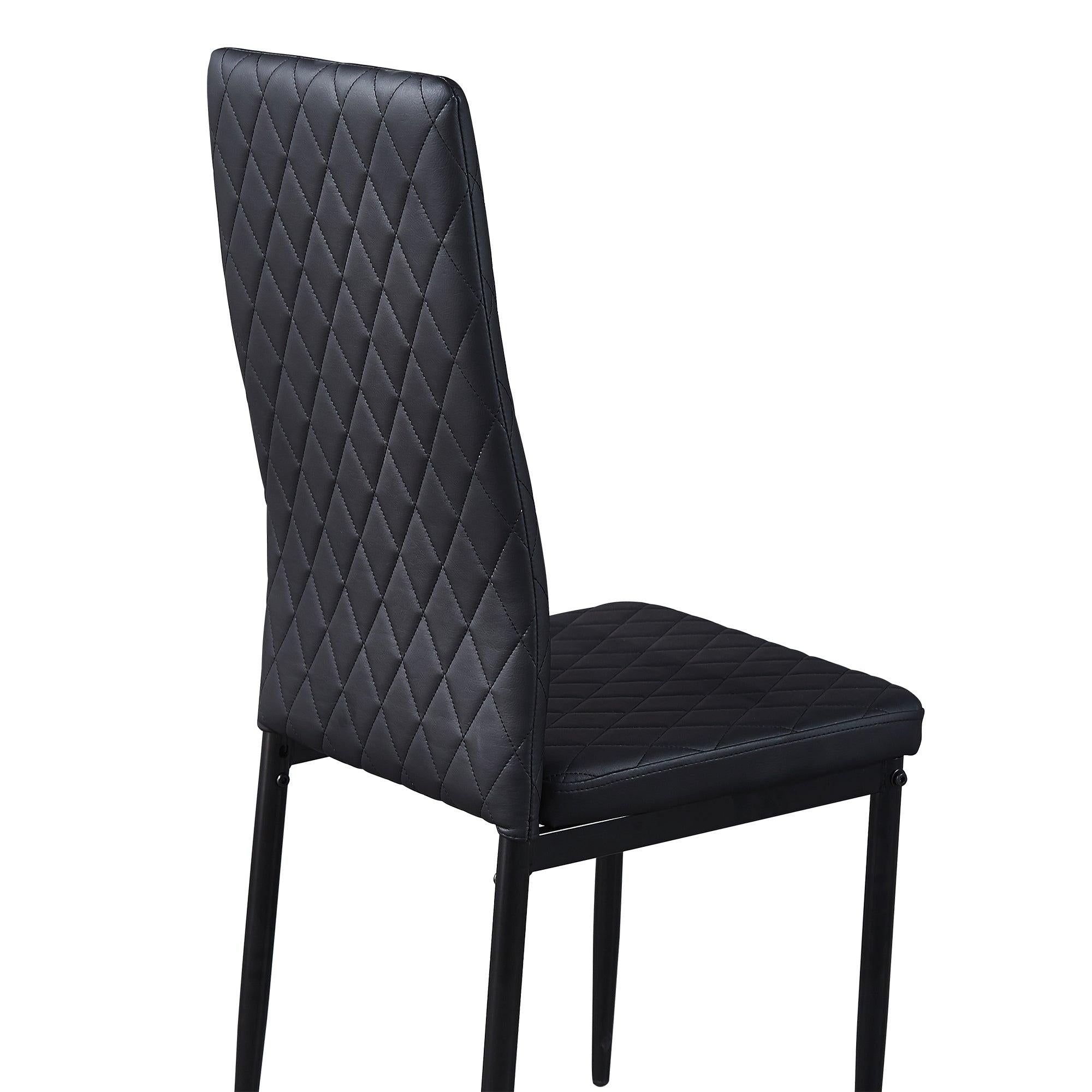 BlackModern minimalist dining chair fireproof leather sprayed metal pipe diamond grid pattern restaurant home conference chair set of 4