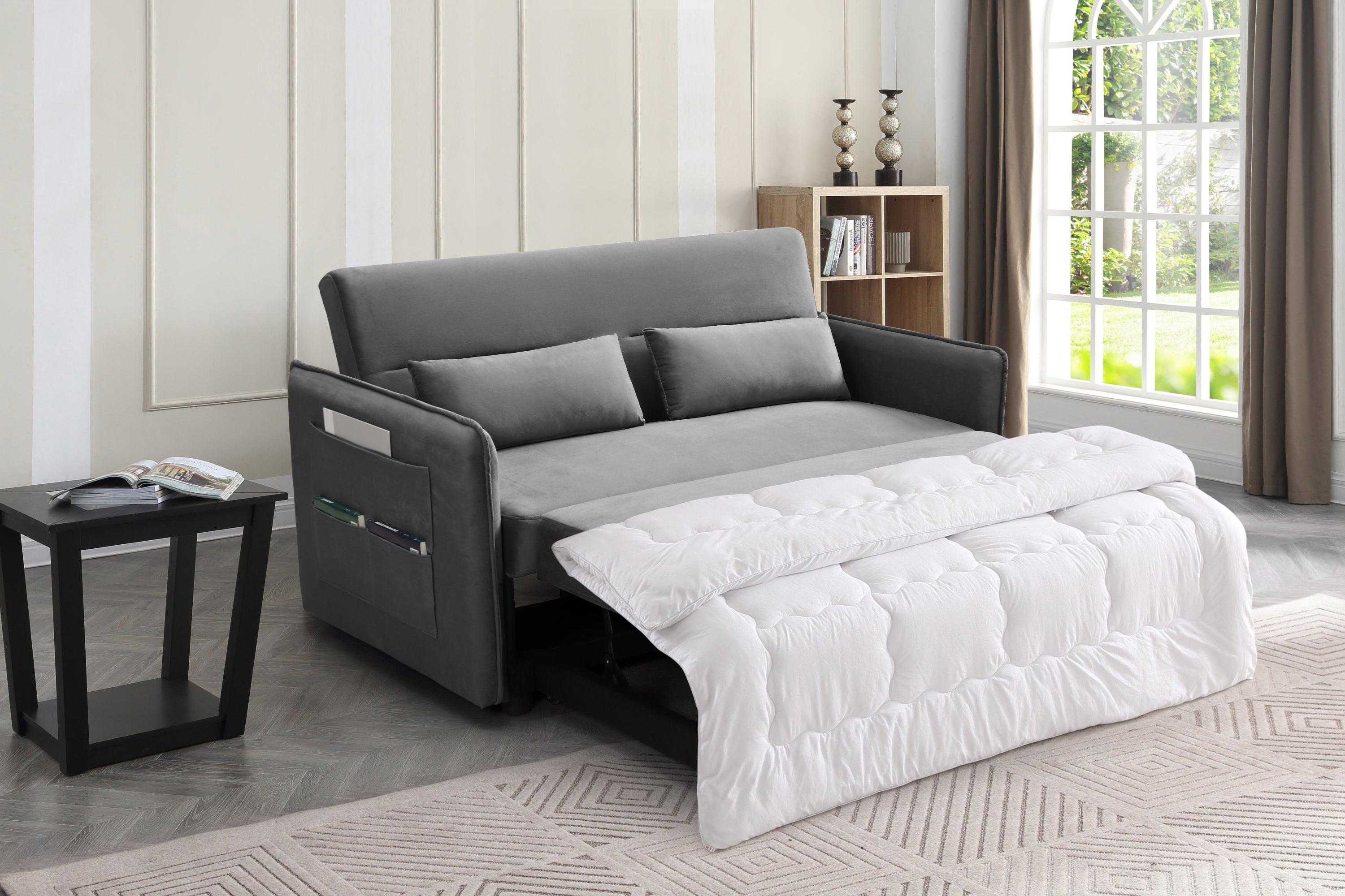 Pull Out Sofa Bed,Modern Adjustable Pull Out Bed Lounge Chair with 2 Side Pockets, 2 Pillows for Home Office