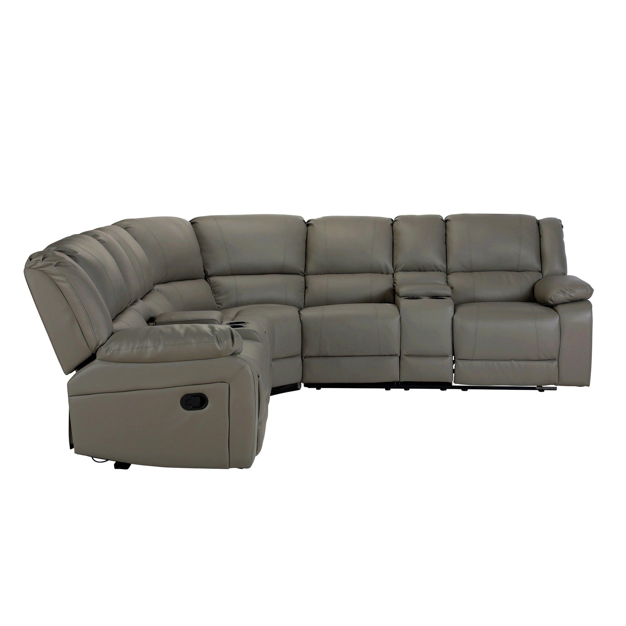 Sectional Manual Reclining Sofa GREY PU