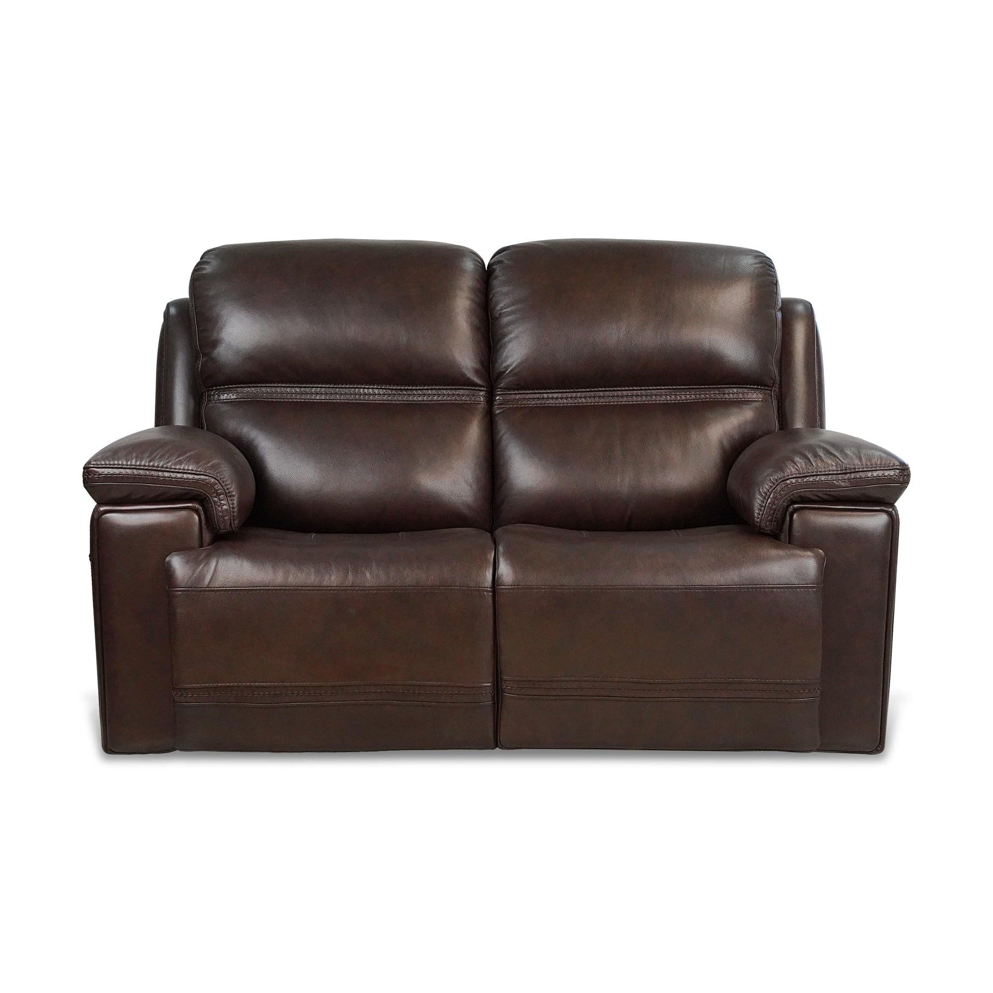 Timo Top Grain Leather Power Reclining Loveseat | Adjustable Headrest | Cross Stitching