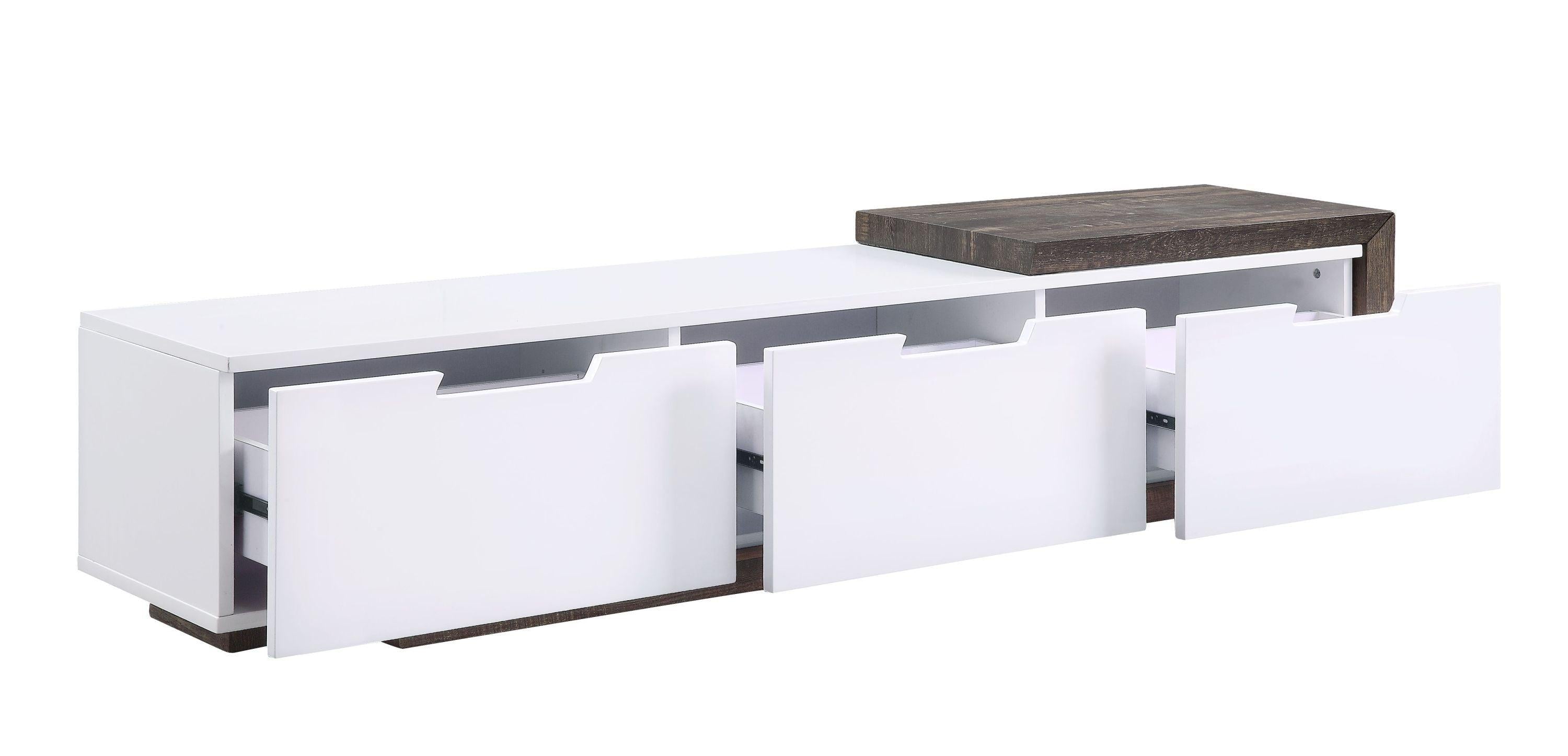 ACME Orion TV Stand, White High Gloss & Rustic Oak 91680