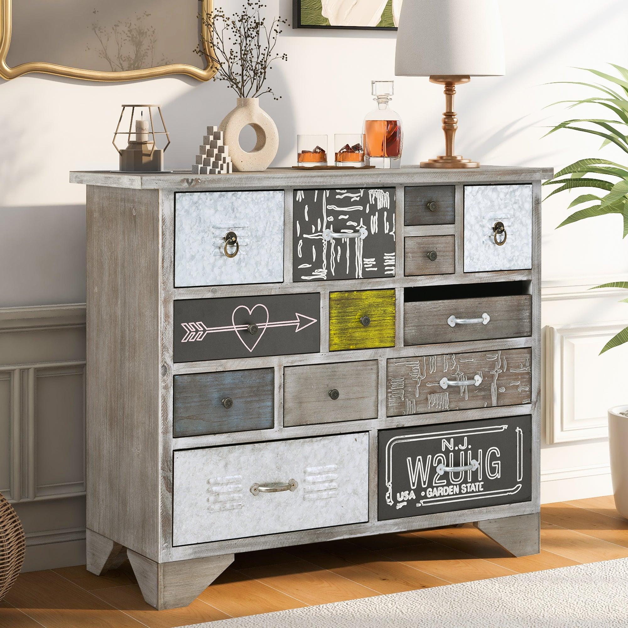 AccentStorage Cabinet with 13 Drawers,Modern Decorative Cabinet with Wood Frame and Colorful Pattern for Entryway, Living Room, Bedroom