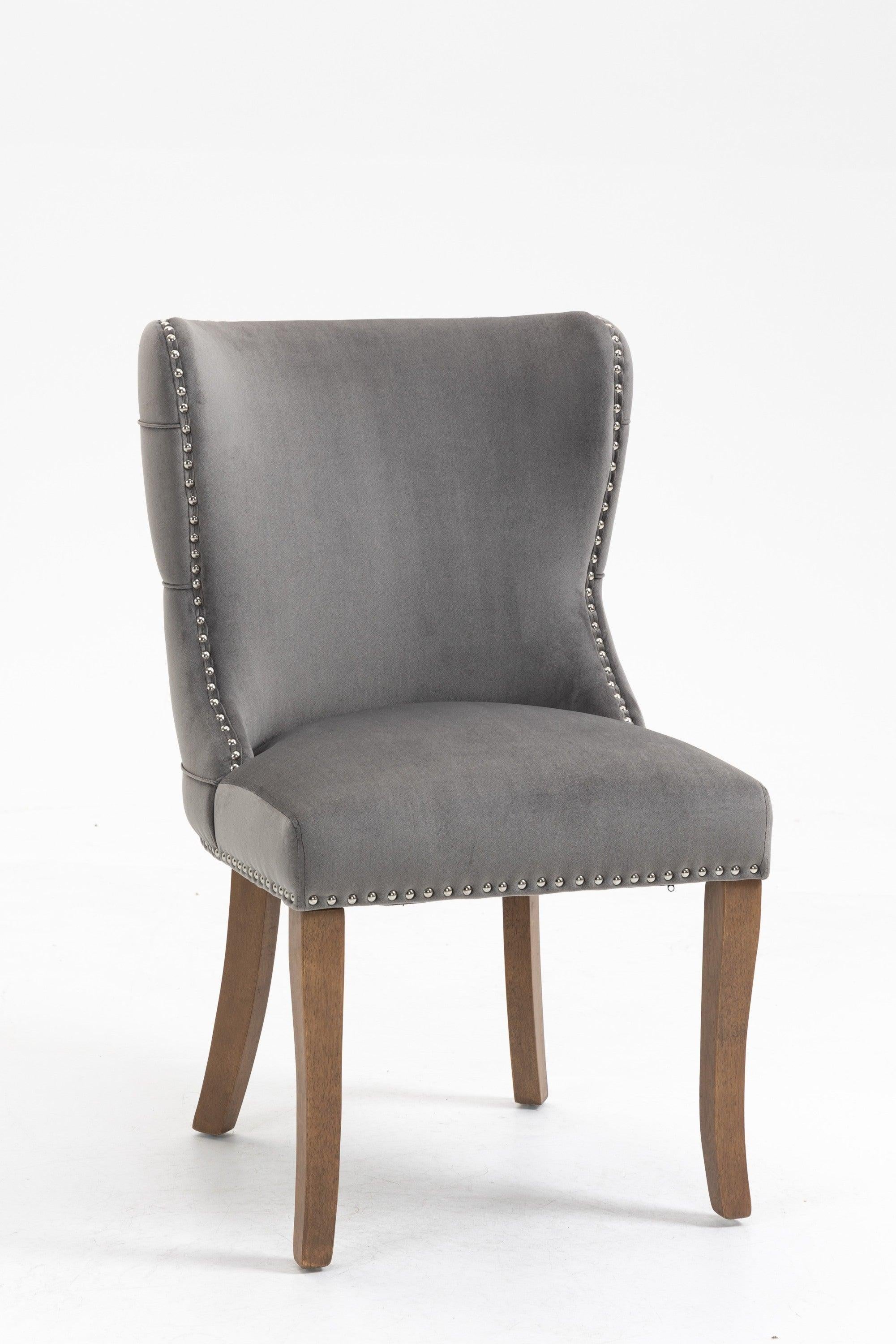 Set of 2 upholstered wing-back dining chair with backstitching nailhead trim and solid wood legs image