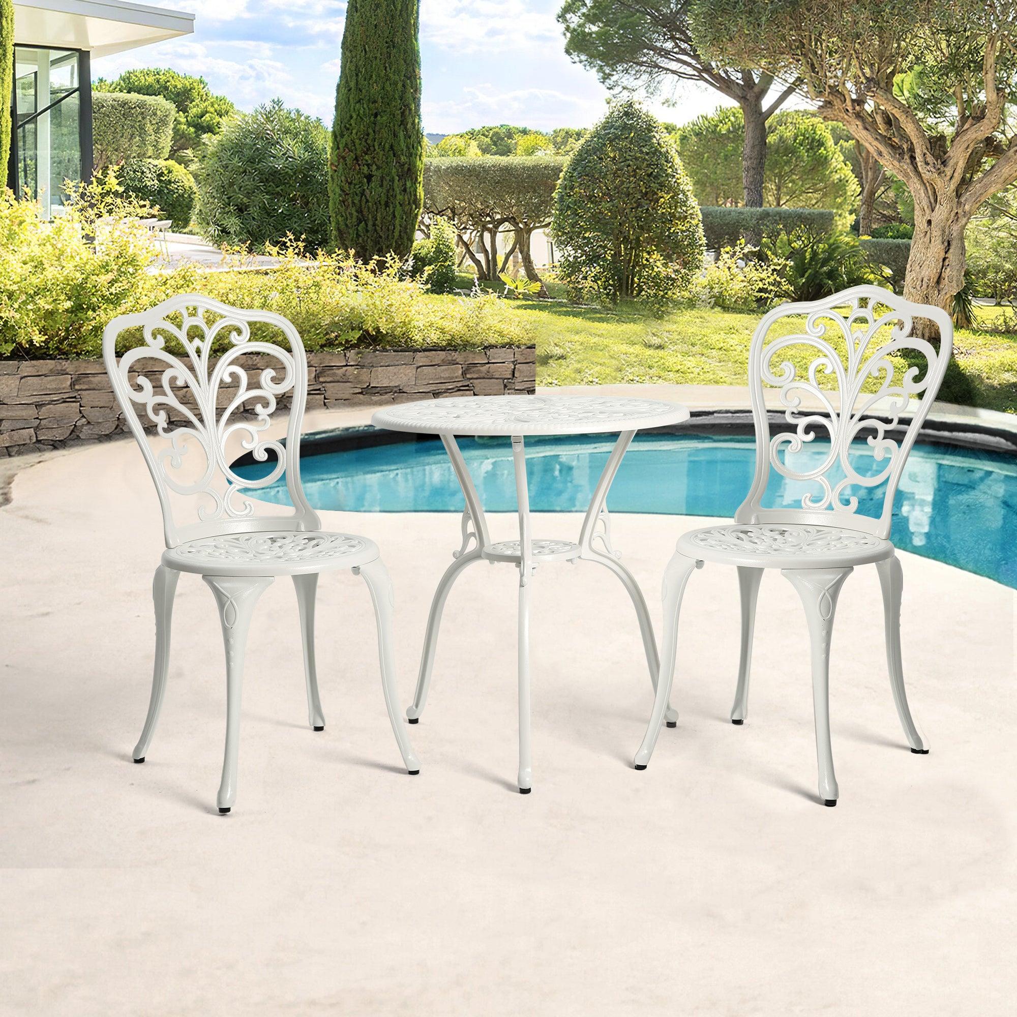 Patio Bistro Set 3 Pieces, All Weather Cast Aluminum Outdoor Patio Table and Chairs with Umbrella Hole Your Backyard, Garden, or Balcony image