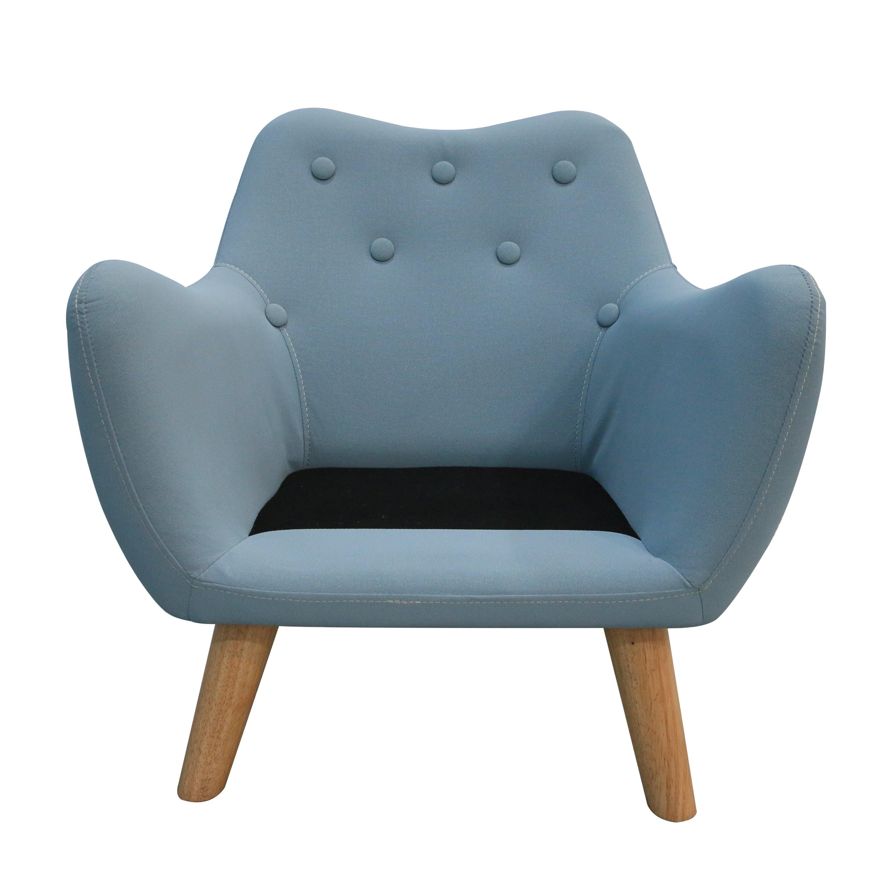 Microfibres fabric upholstered child accent armchair with wooden legs, kids sofa