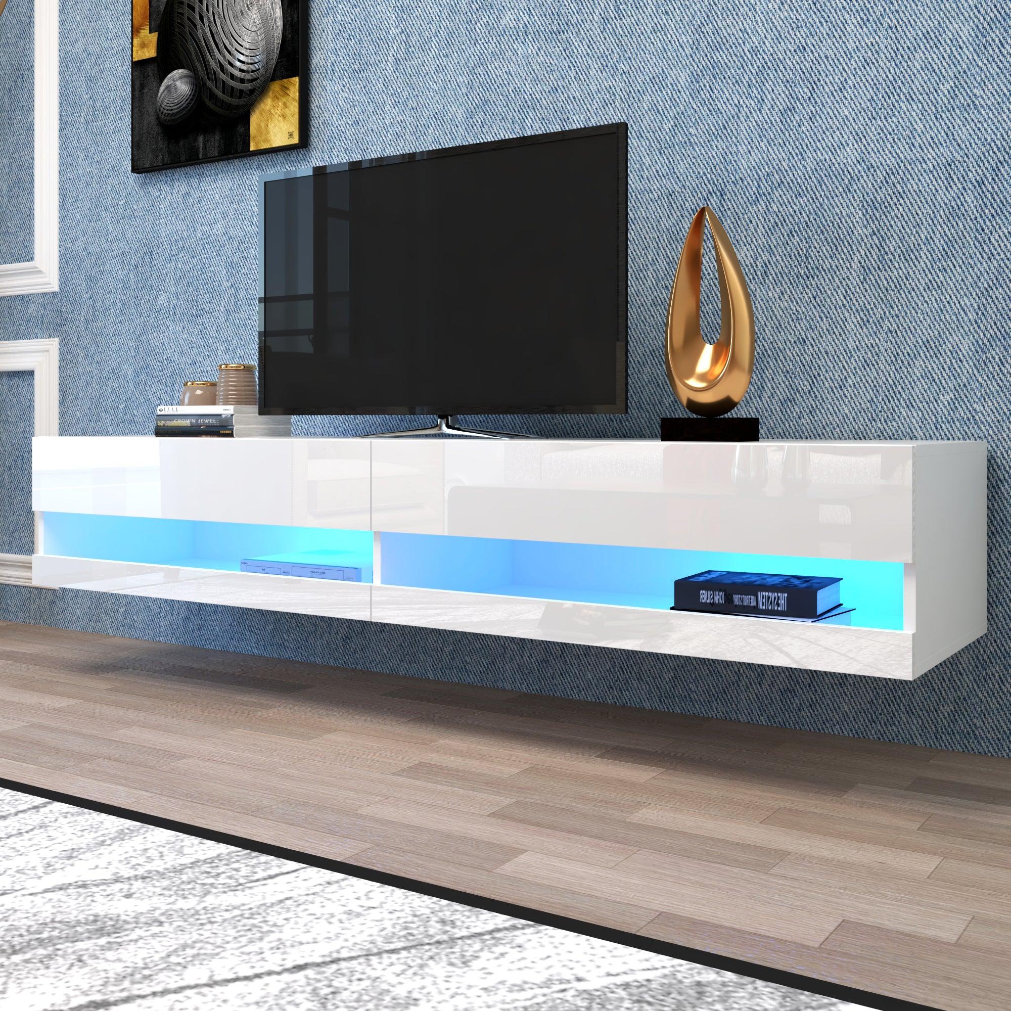 180 Wall Mounted Floating 80" TV Stand with 20 Color LEDs White