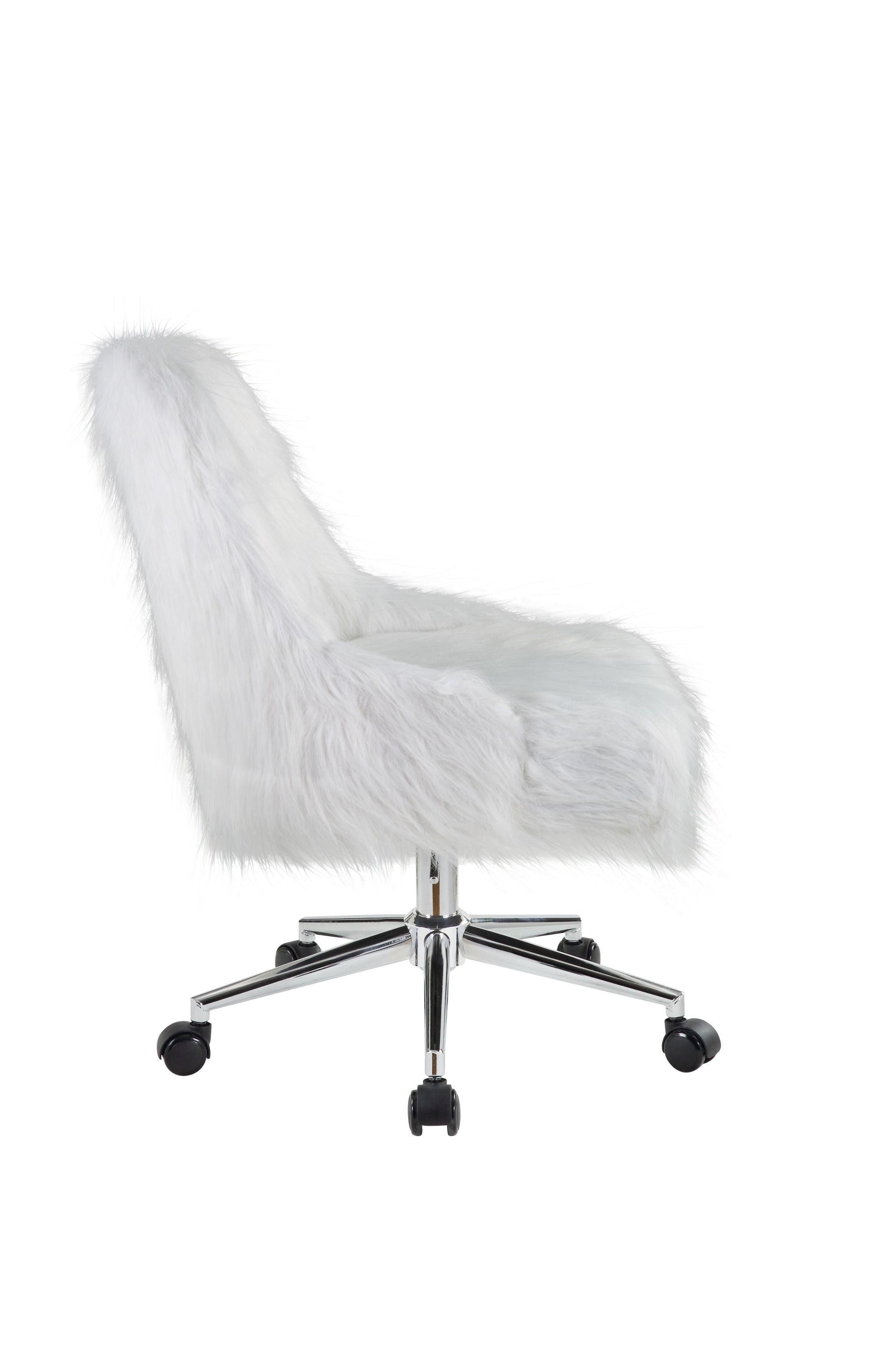 ACME Arundell II Office Chair in White Faux Fur & Chrome Finish OF00122