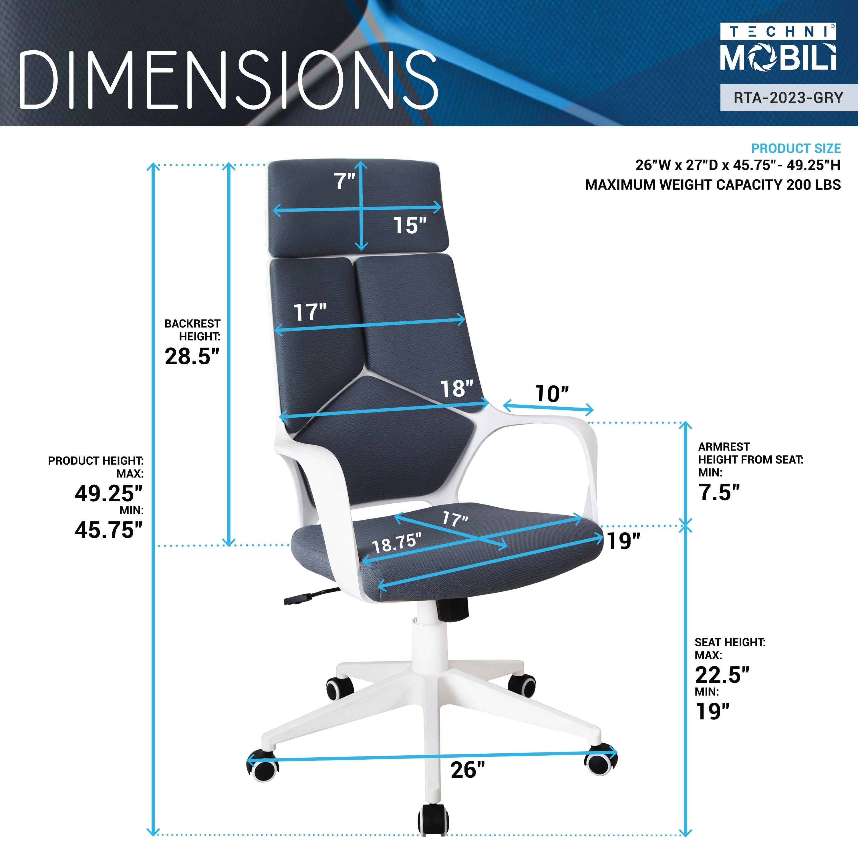 Techni MobiliModern Studio Office Chair, Grey/White