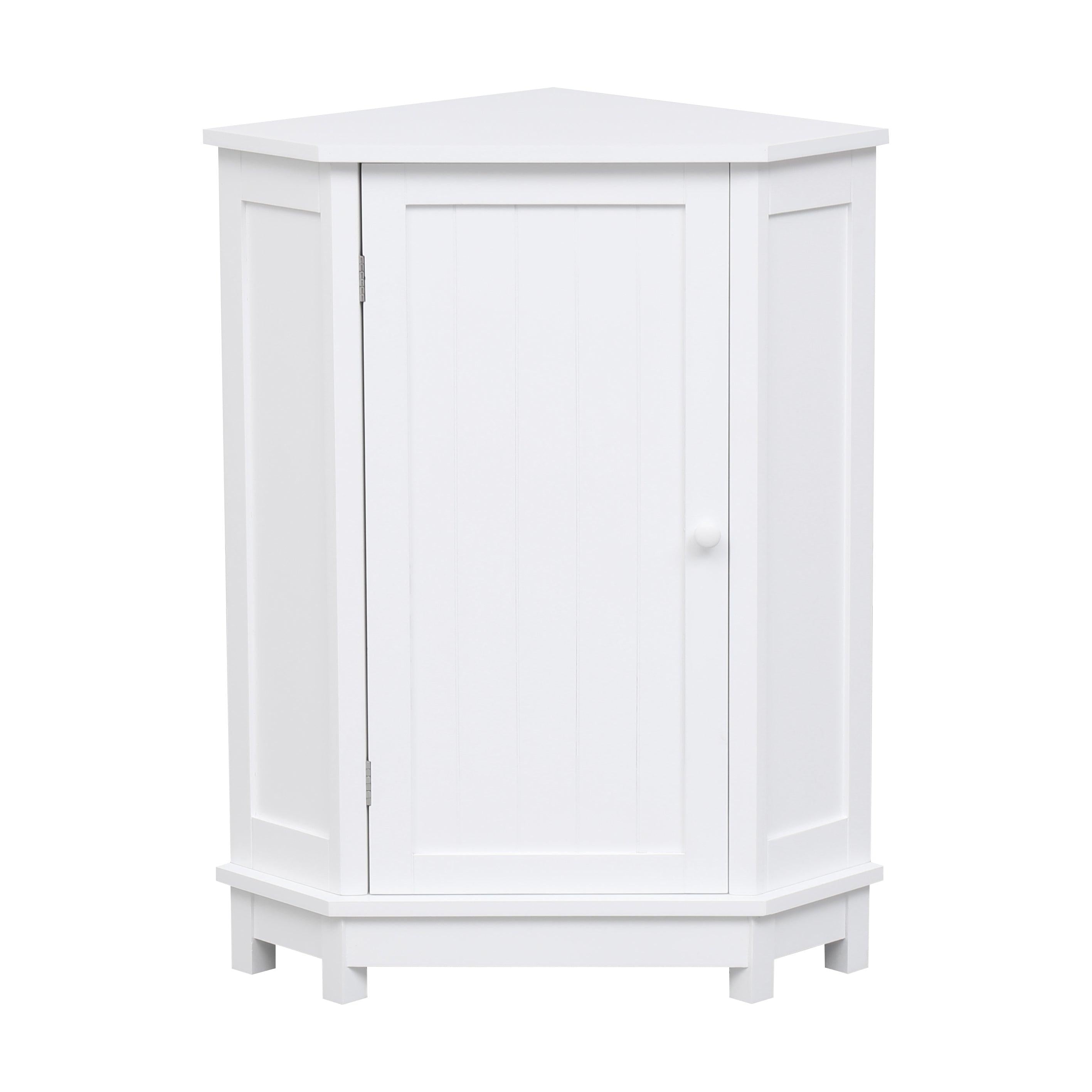 White Bathroom Cabinet Triangle CornerStorage Cabinet with Adjustable ShelfModern Style MDF Board