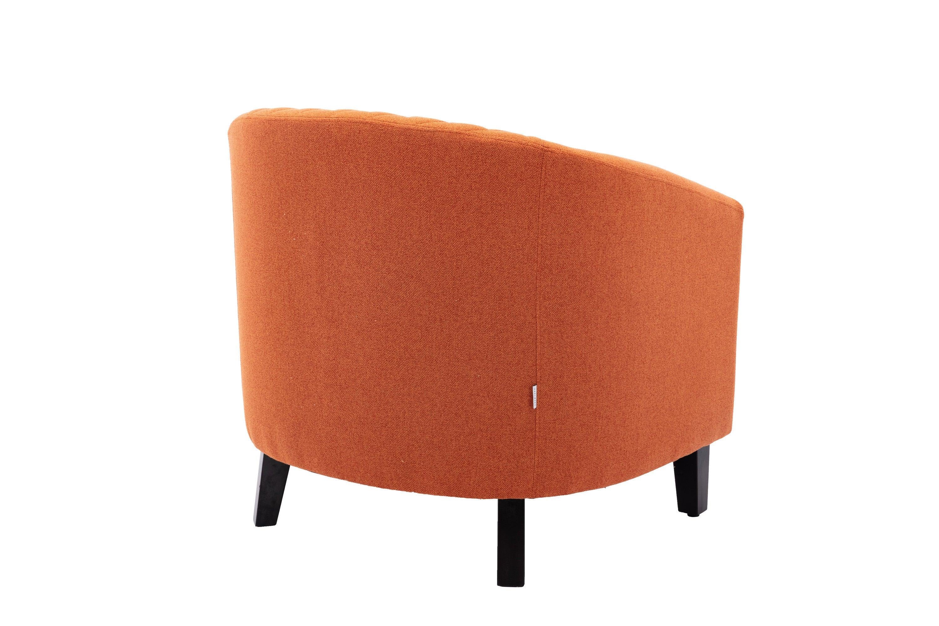 accent Barrel chair living room chair with nailheads and solid wood legs  Orange  linen