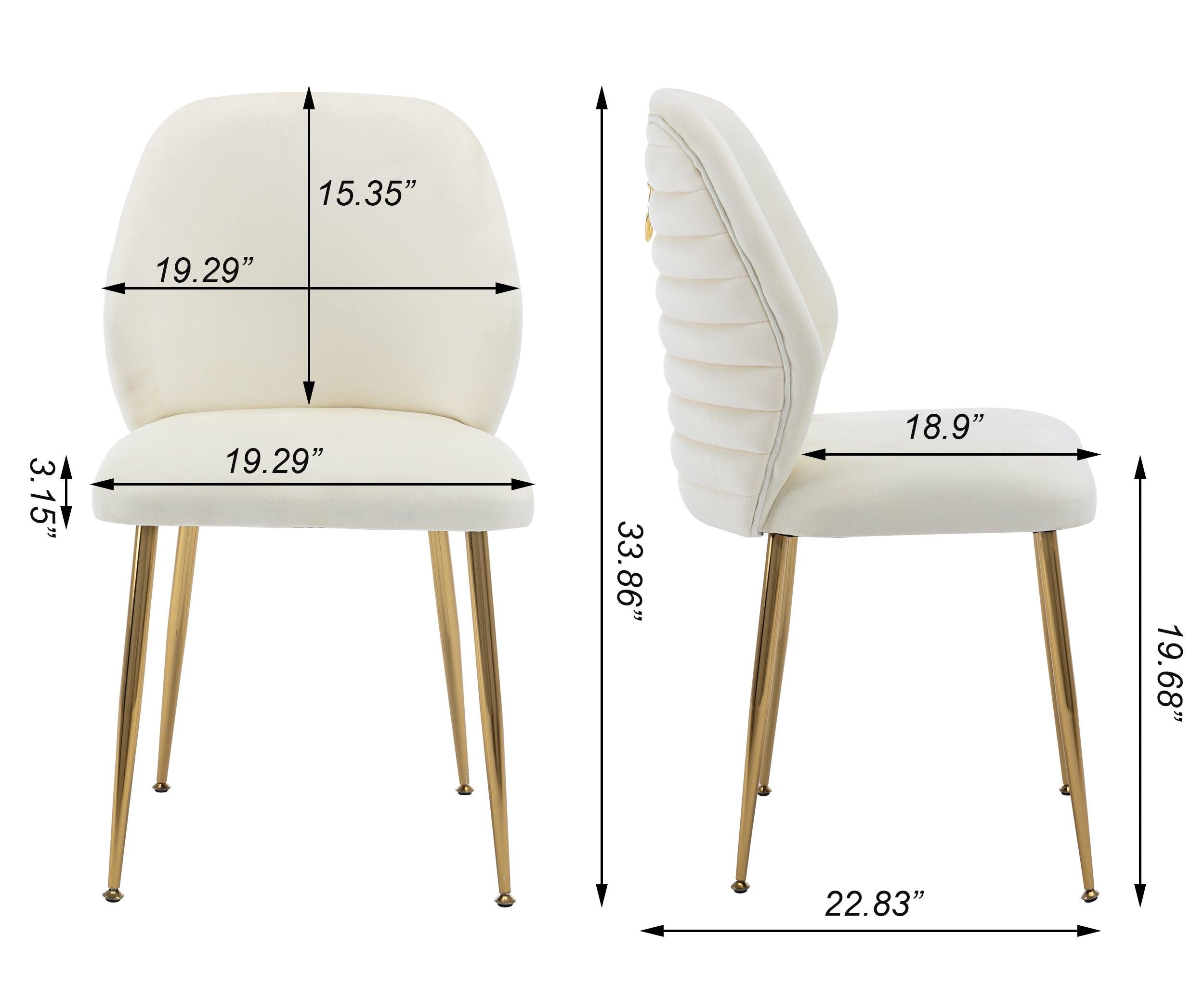 Modern Dining Chair Set of 2, Woven Velvet Upholstered Side Chairs with Barrel Backrest and Gold Metal Legs, Accent Chairs for Living Room Bedroom,Cream