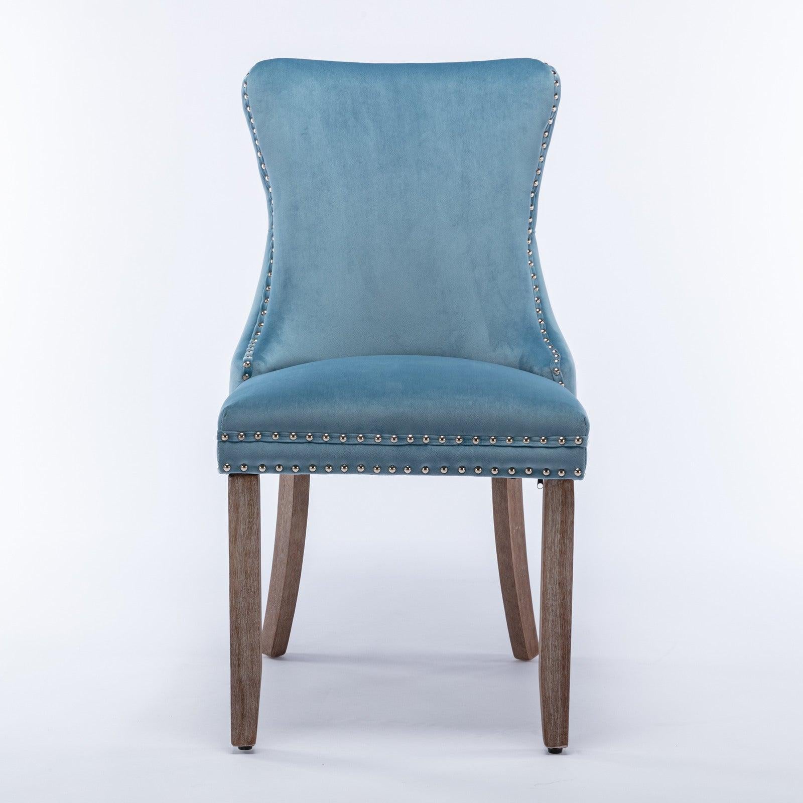 Cream Upholstered Wing-Back Dining Chair with Backstitching Nailhead Trim and Solid Wood Legs,Set of 2, Light Blue