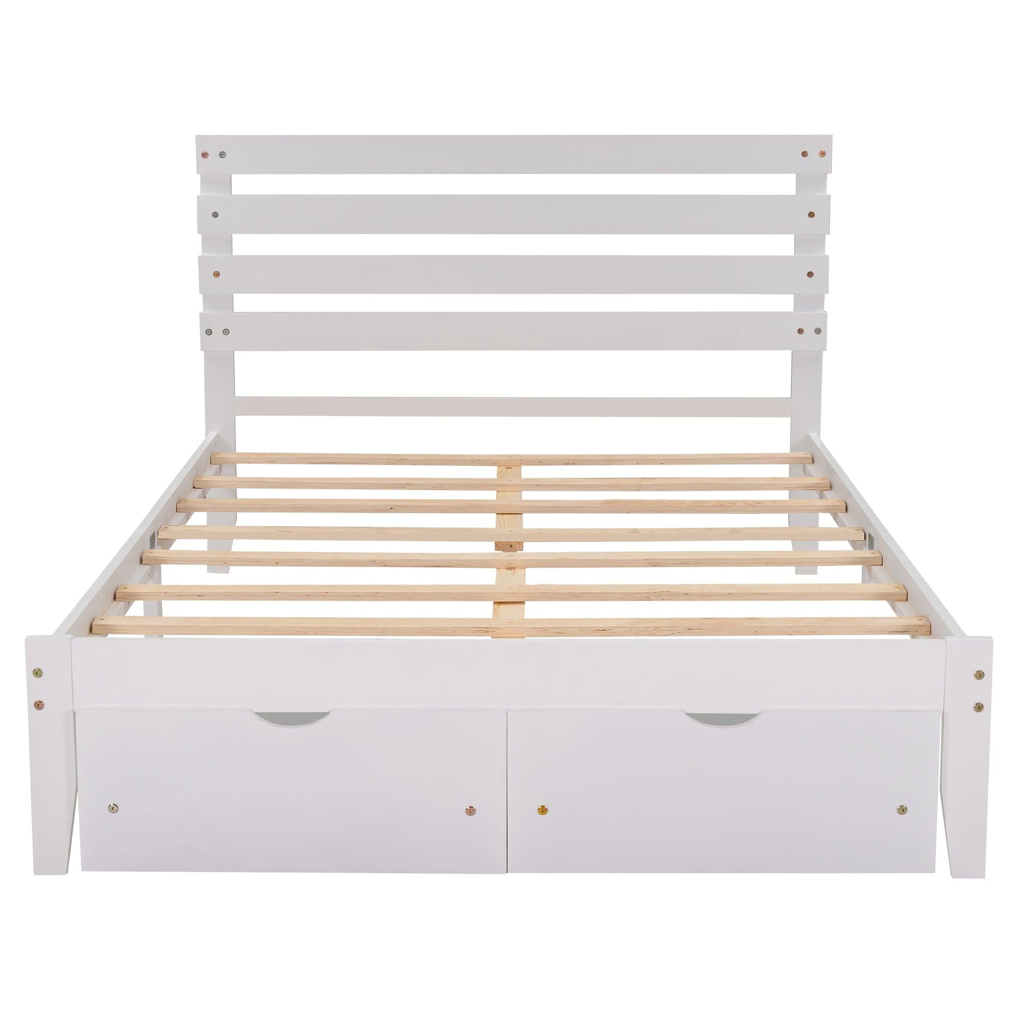 Full Size Platform Bed with Drawers, White